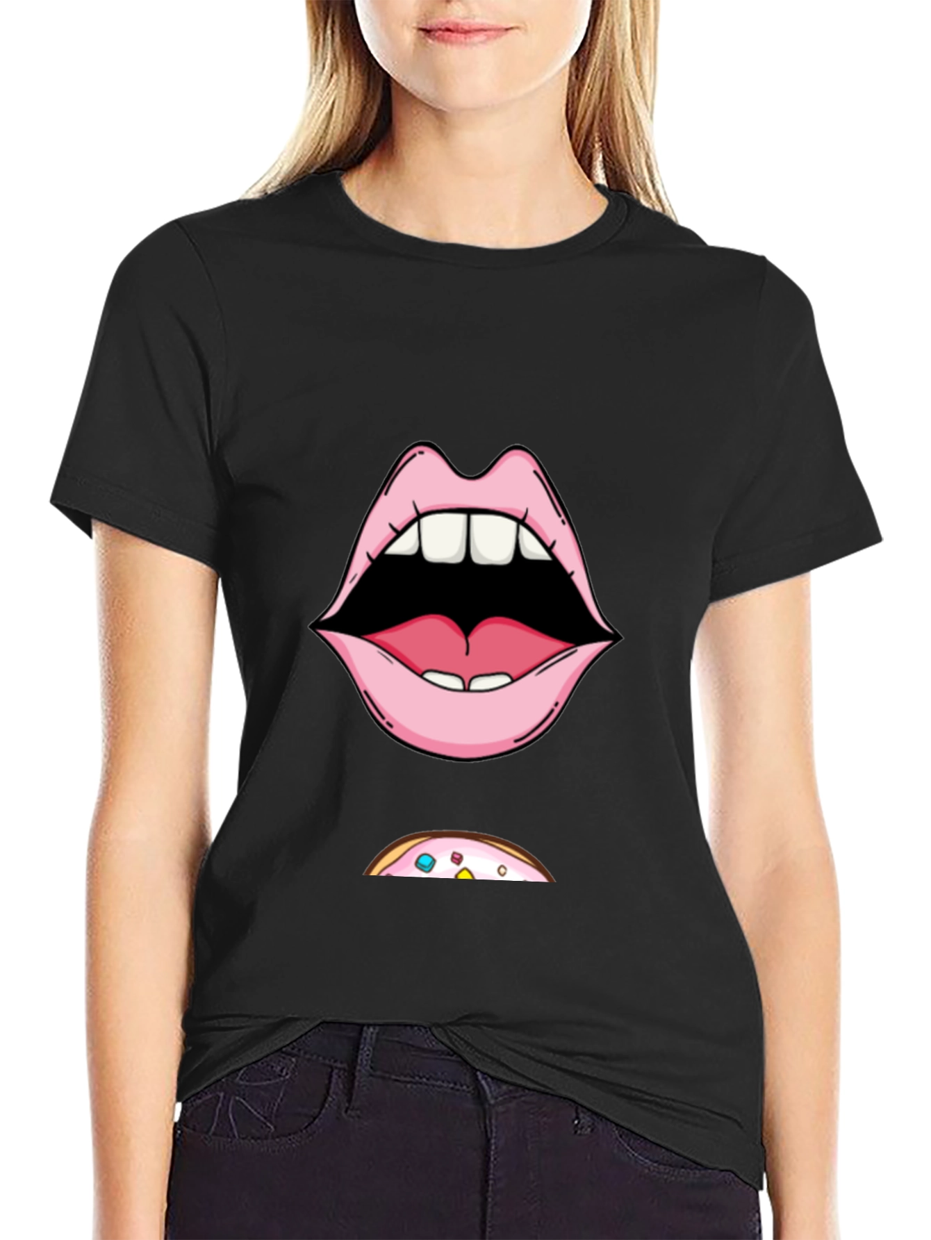Funny Lips & Donut T-Shirt - Graphic Tee