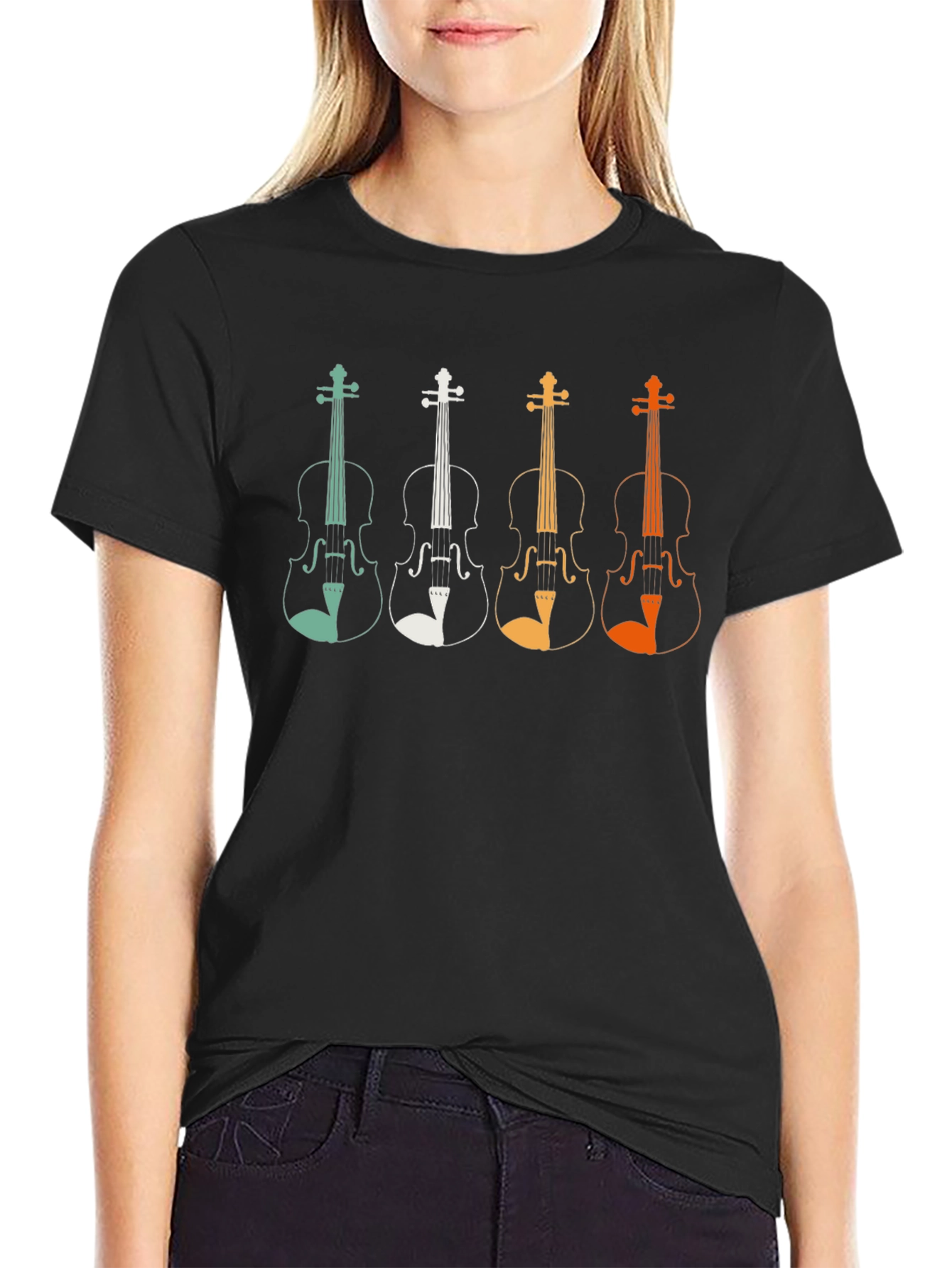 Musical Tee: Retro Violin Design T-Shirt