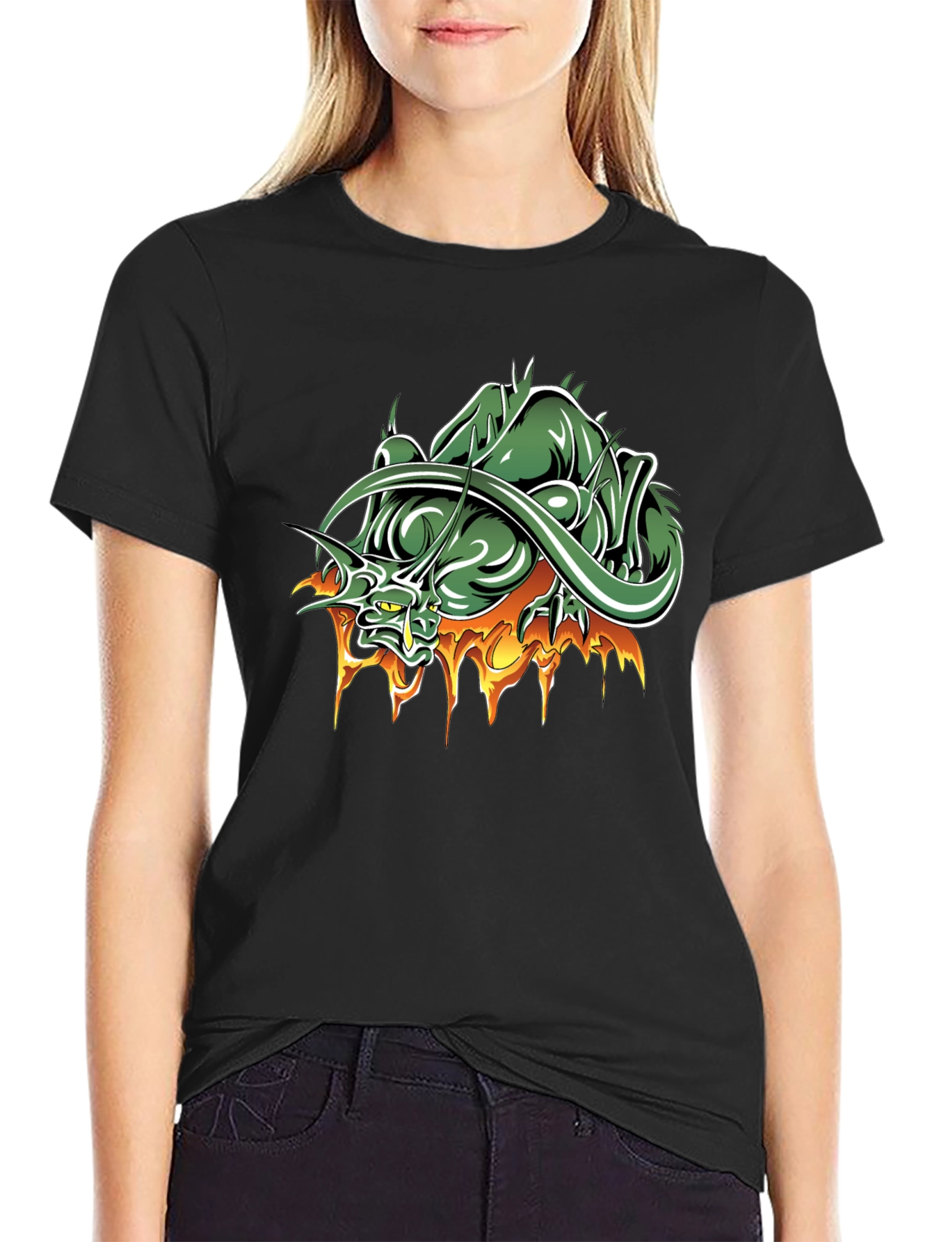 Mens Black T-Shirt with Dragon Graphic