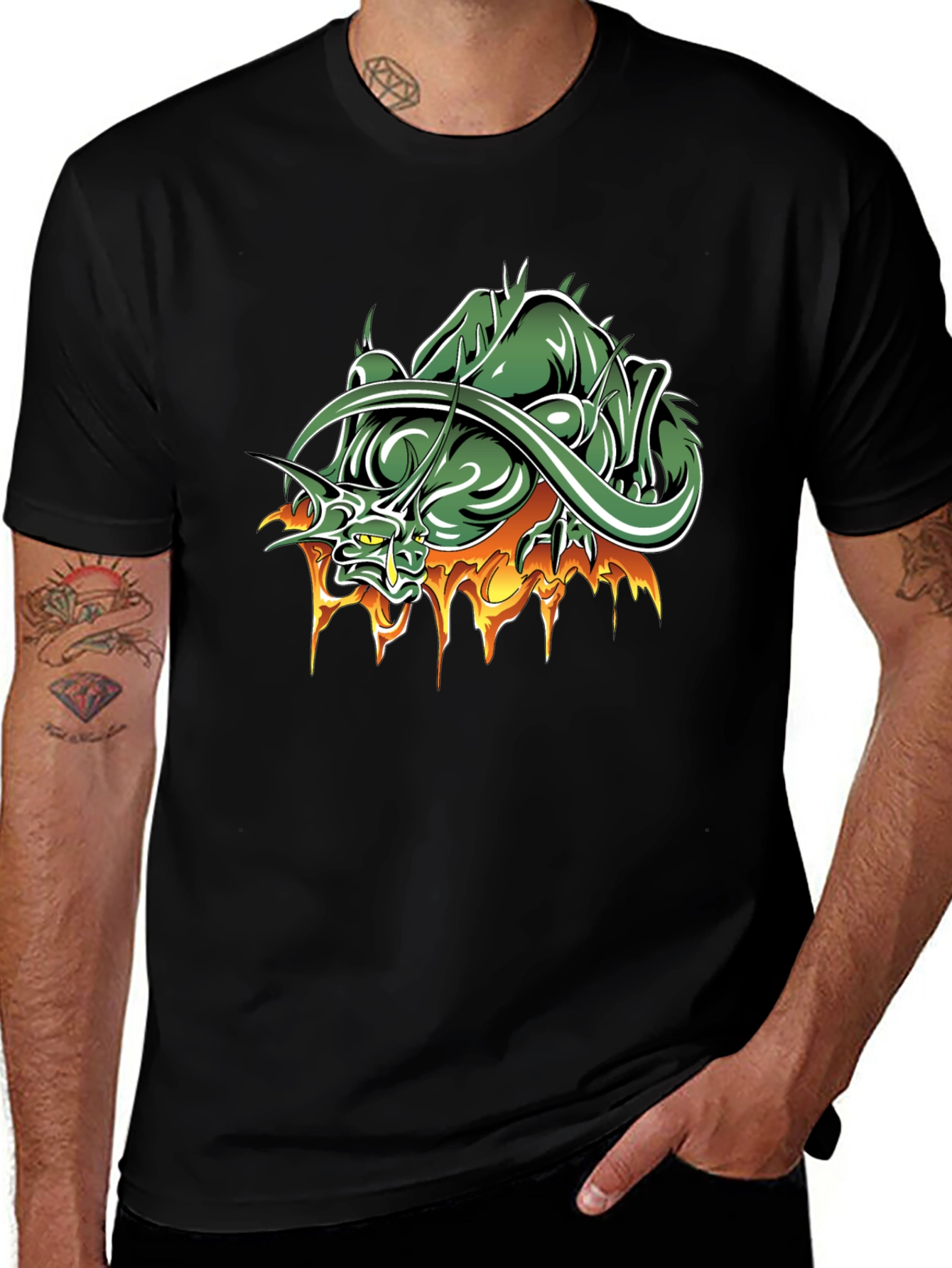 Mens Black T-Shirt with Dragon Graphic