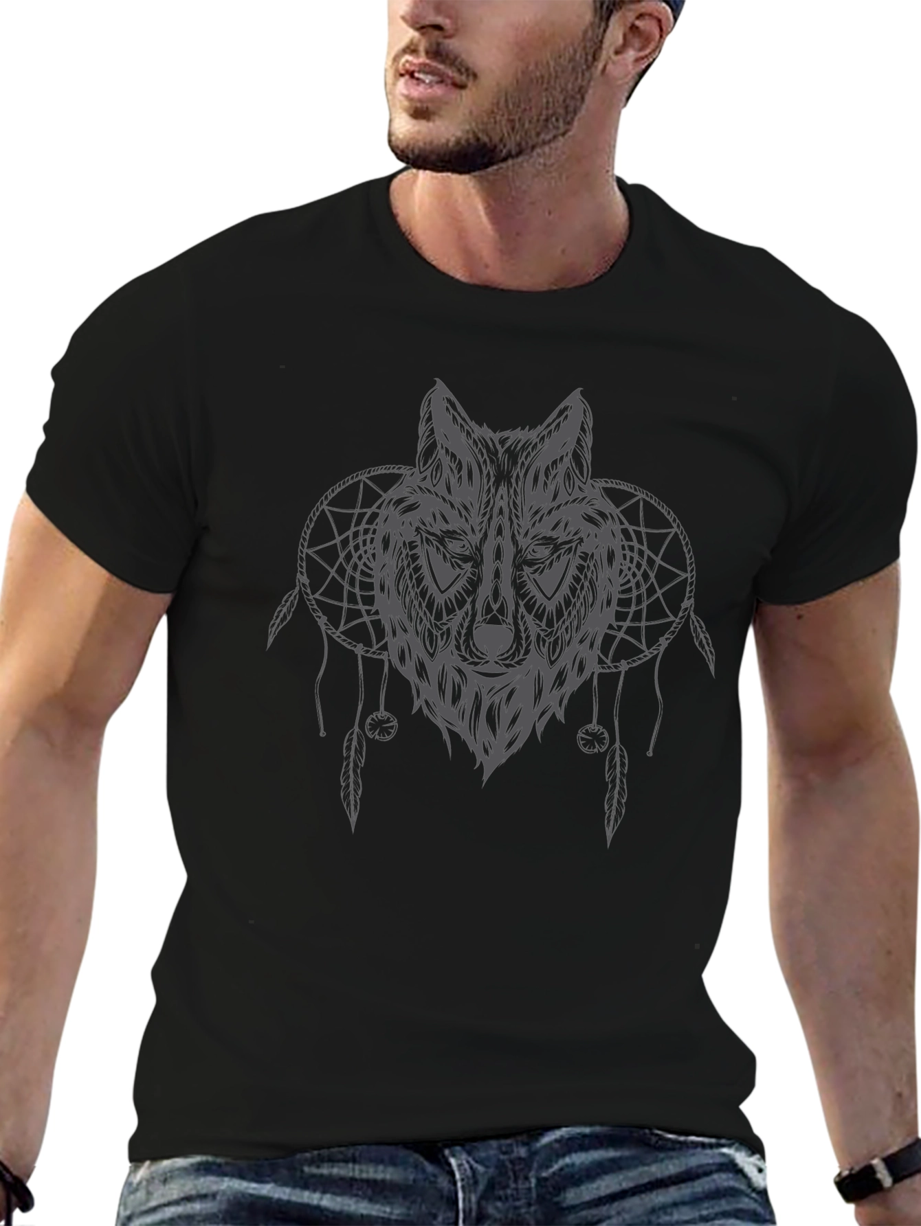 Wolf Dreamcatcher Graphic Black T-Shirt