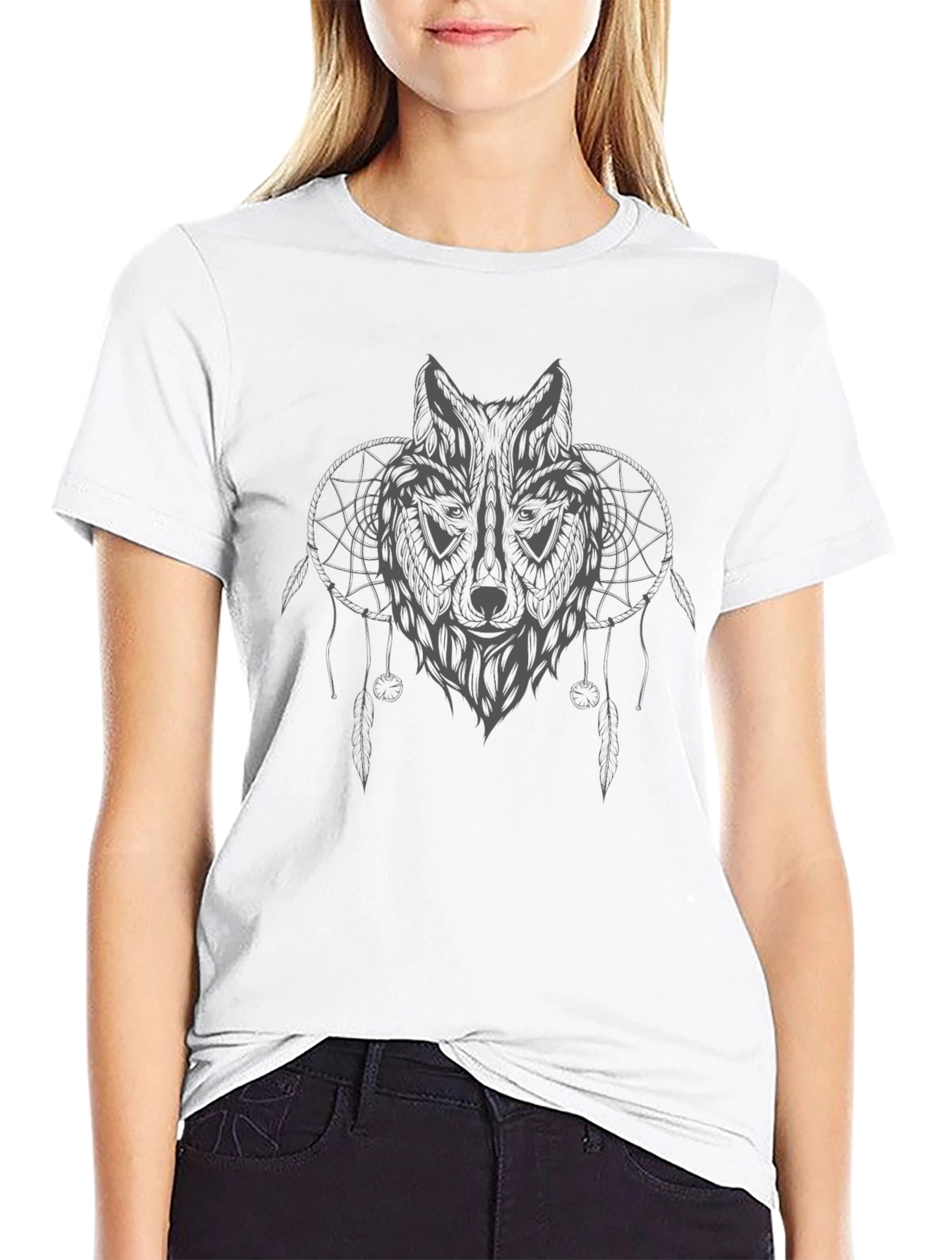Wolf Dreamcatcher Graphic Black T-Shirt