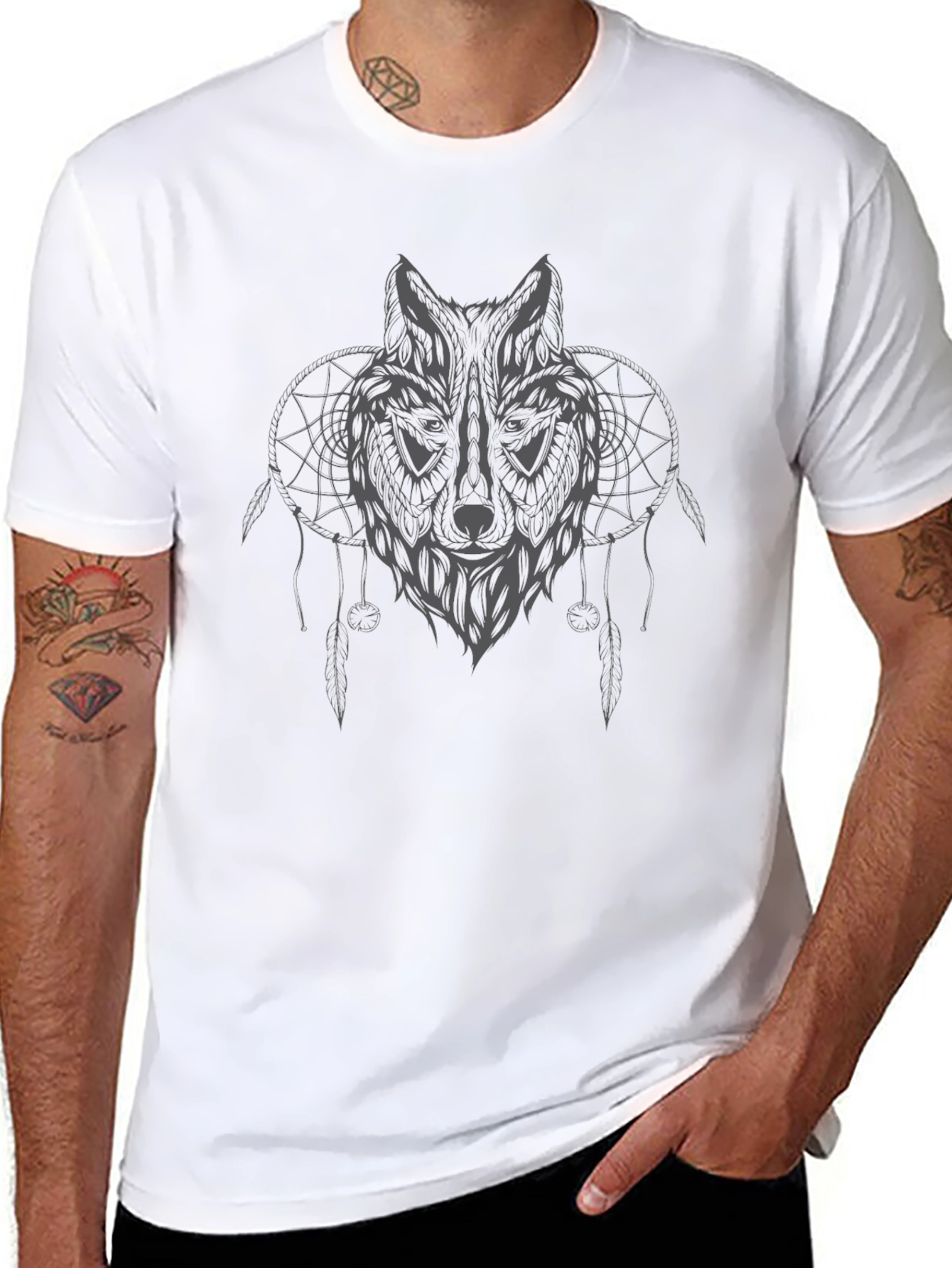 Wolf Dreamcatcher Graphic Black T-Shirt
