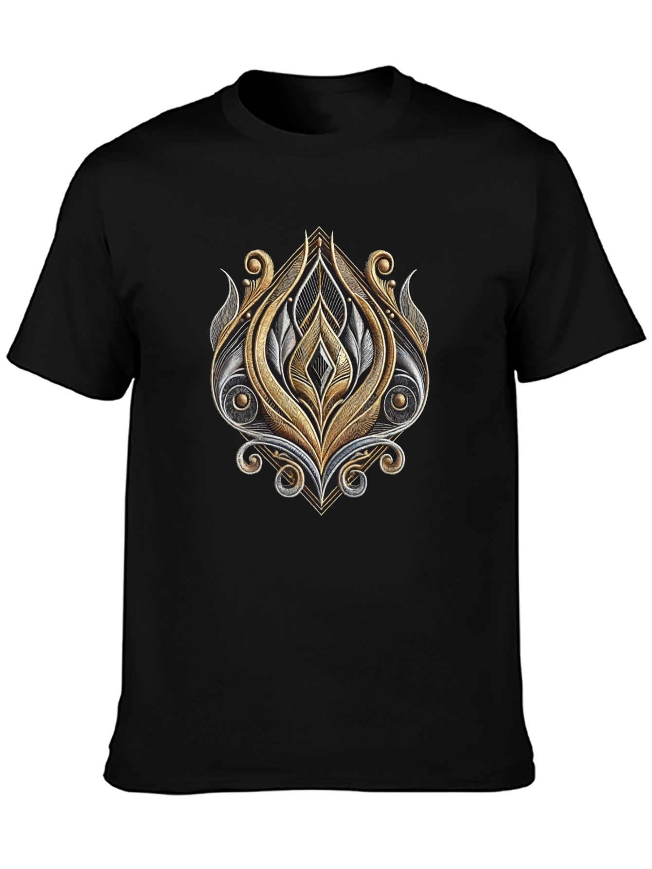 Ornate Metallic Design T-Shirt - Black