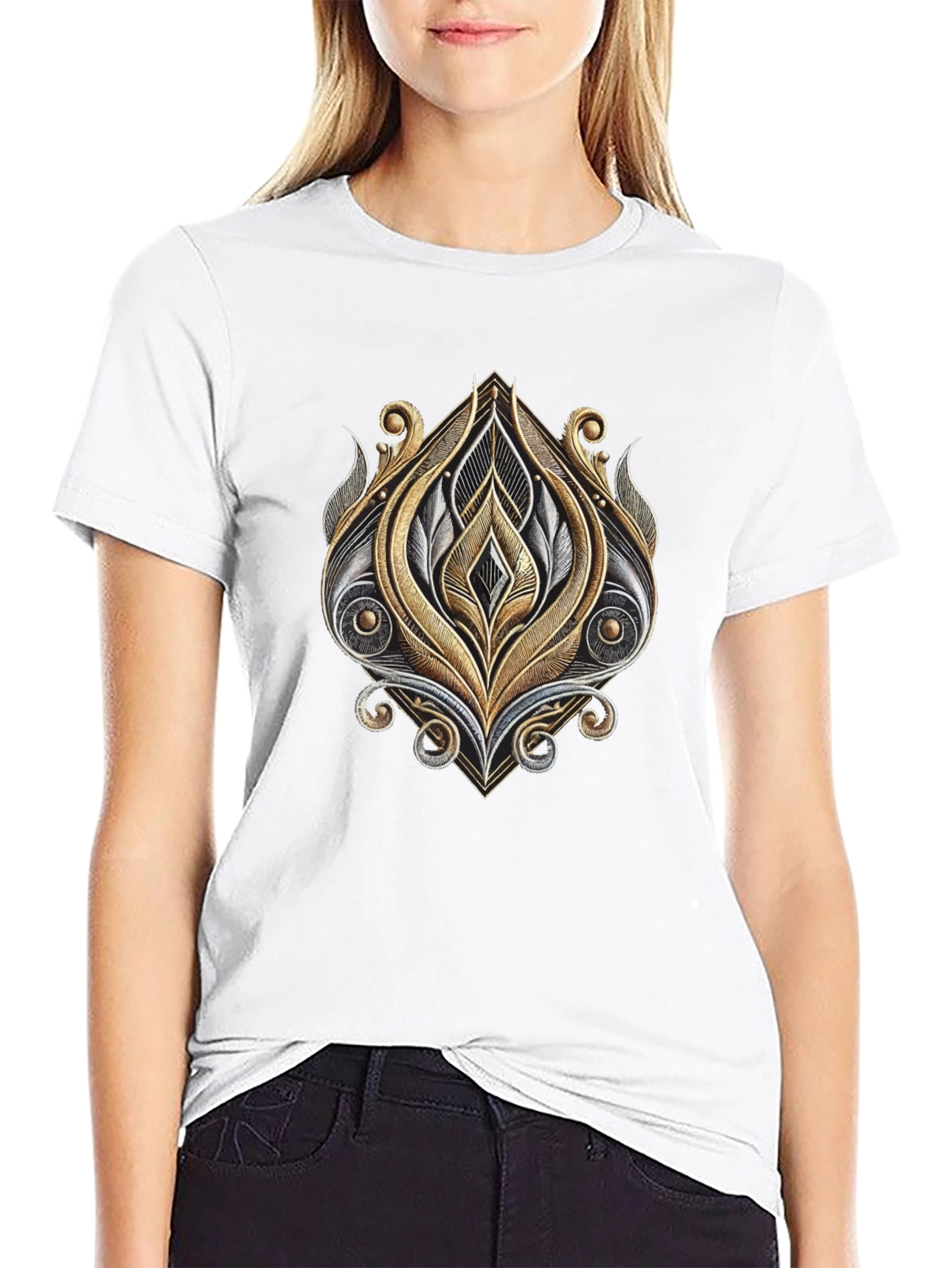 Ornate Metallic Design T-Shirt - Black