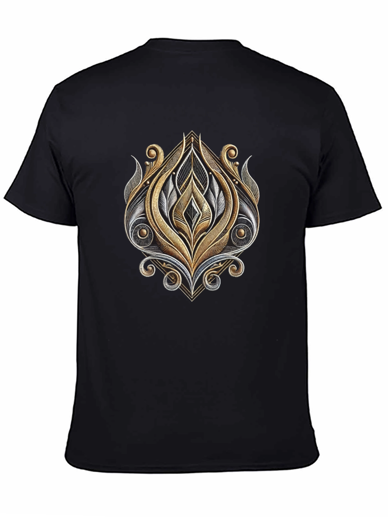 Ornate Metallic Design T-Shirt - Black