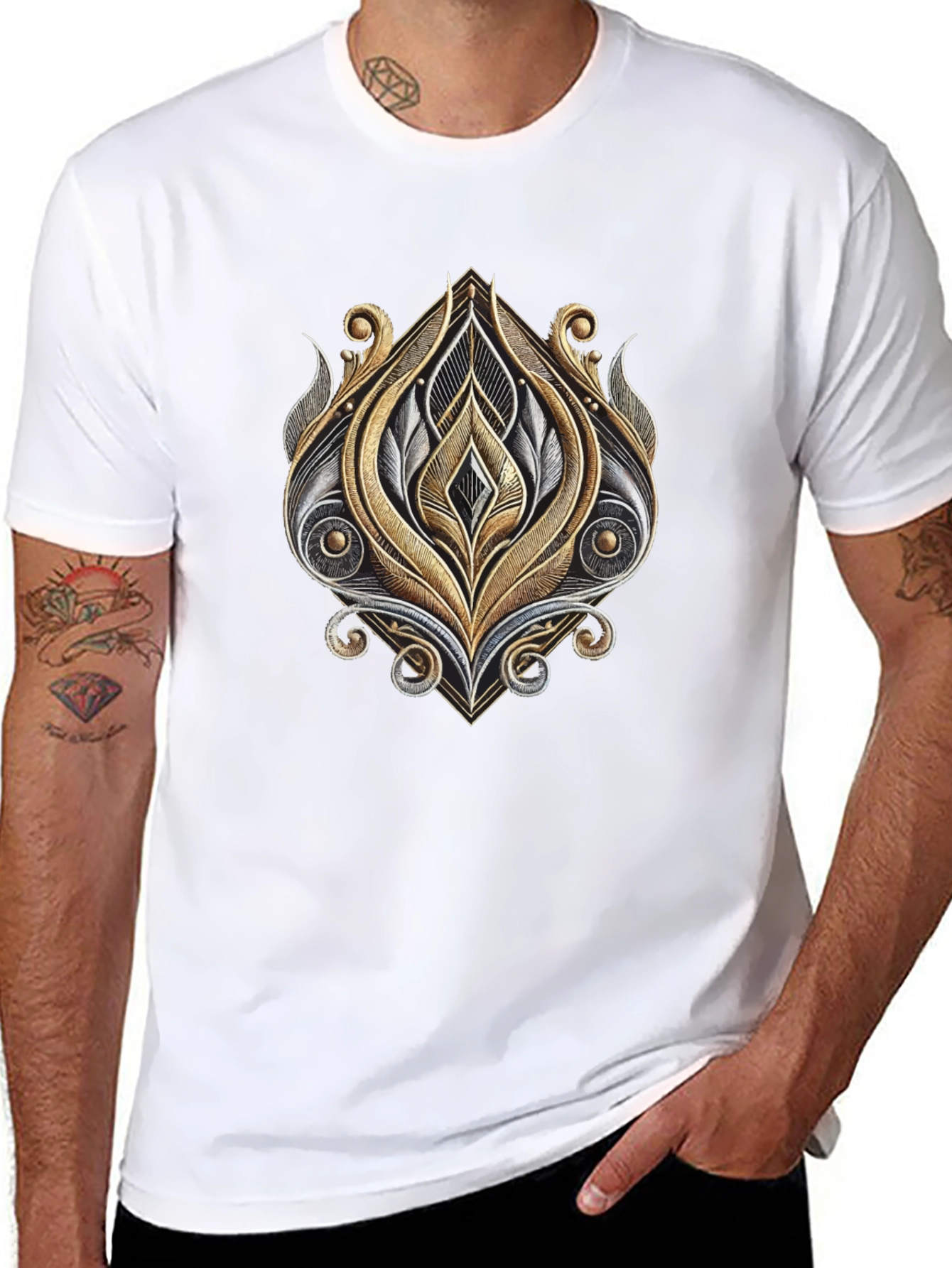 Ornate Metallic Design T-Shirt - Black