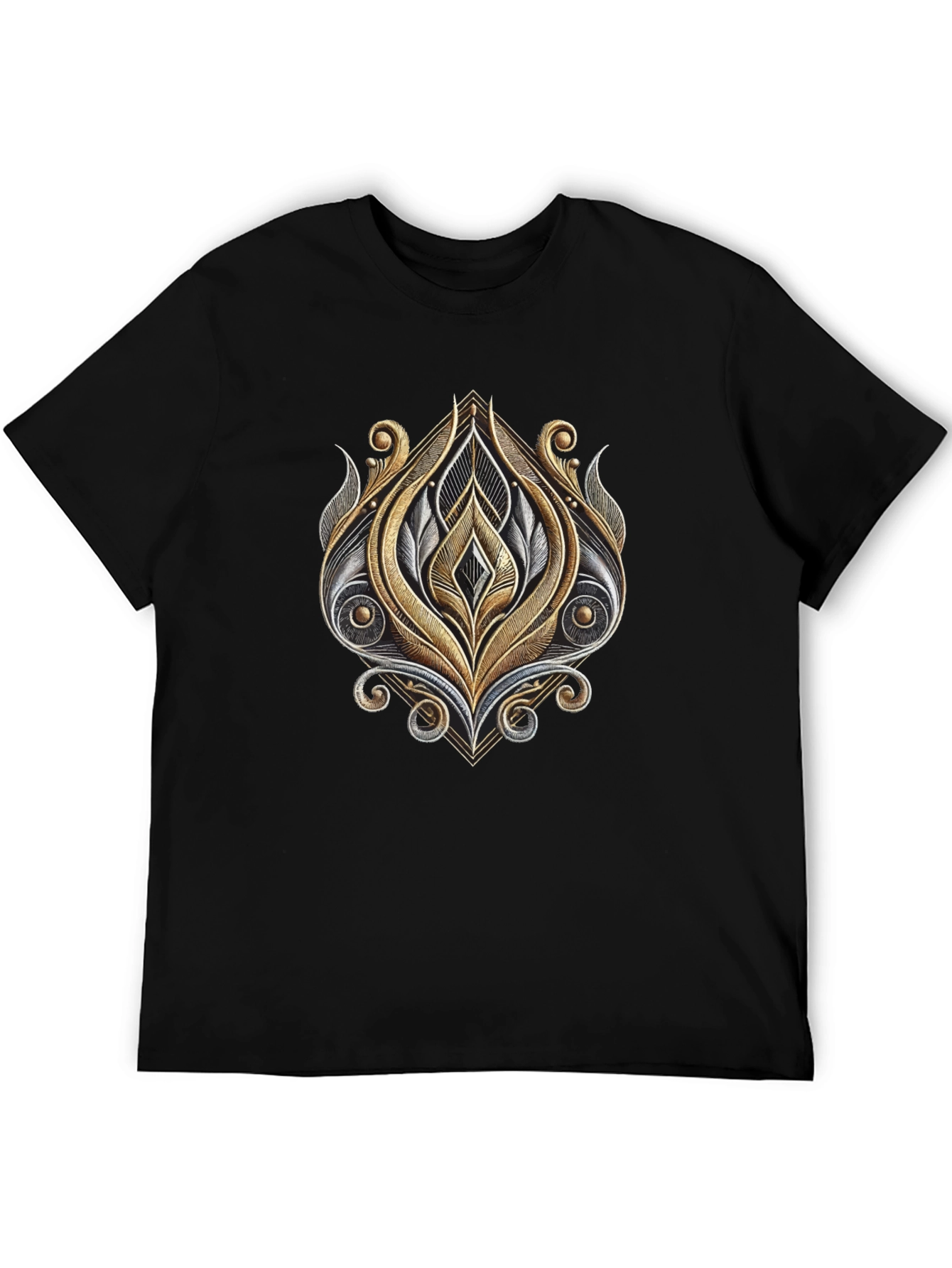 Ornate Metallic Design T-Shirt - Black