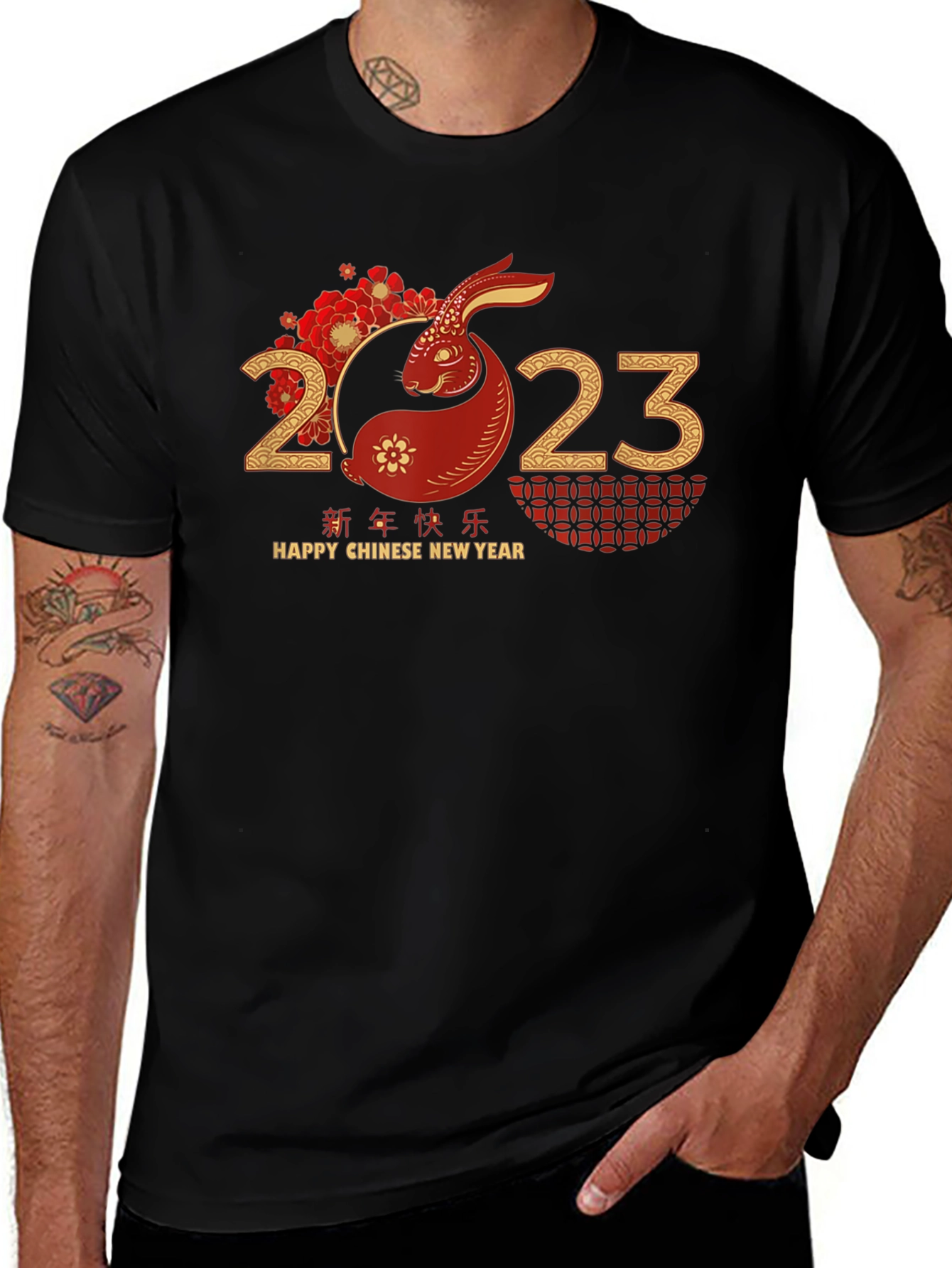 Chinese New Year Rabbit 2023 Black T-Shirt