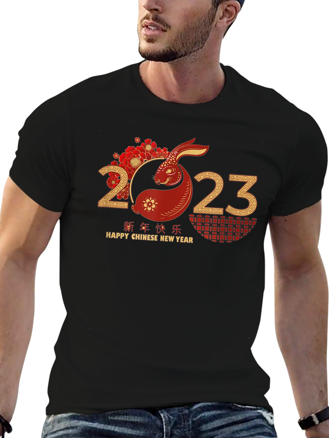 Chinese New Year Rabbit 2023 Black T-Shirt