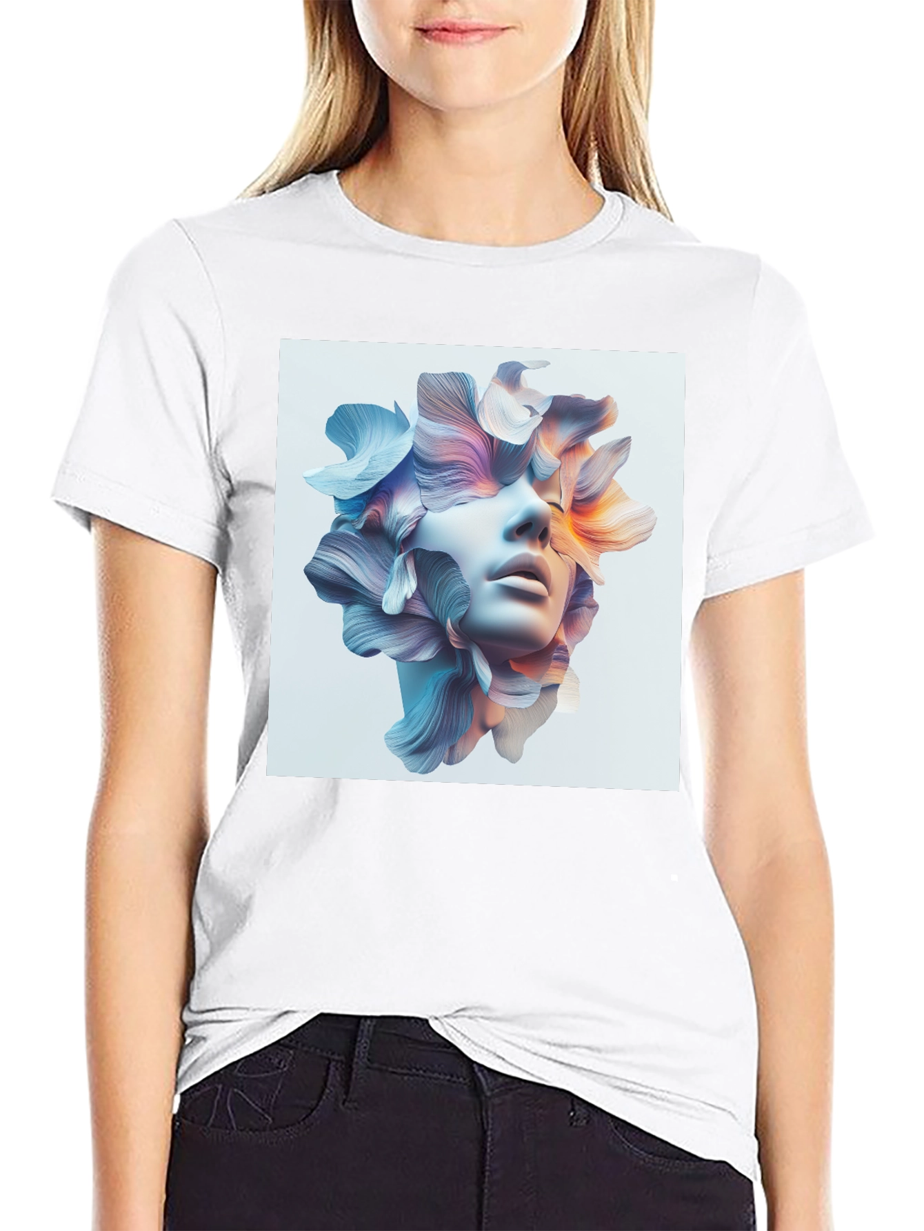 Floral Face Graphic Tee - Modern Art T-Shirt