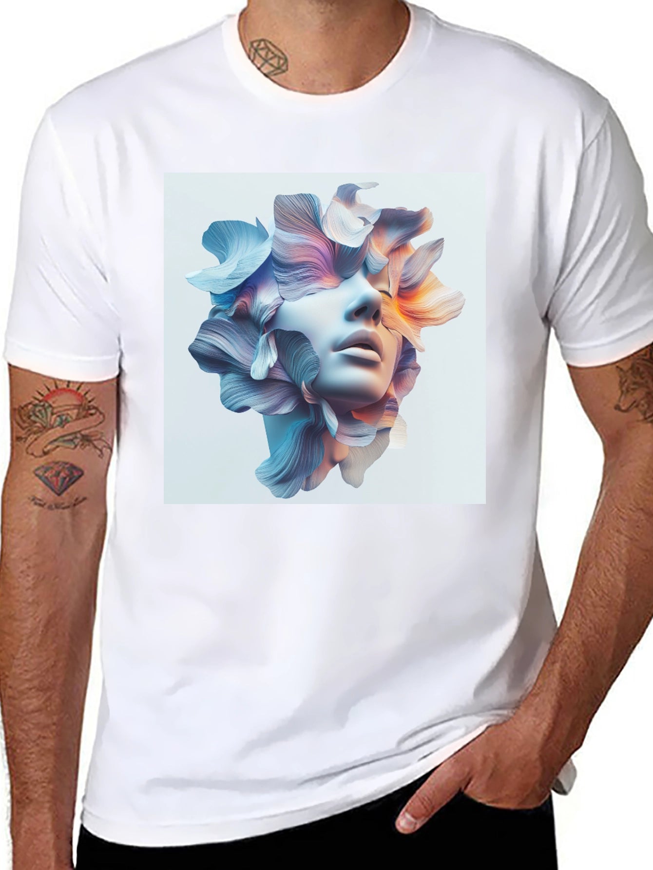 Floral Face Graphic Tee - Modern Art T-Shirt