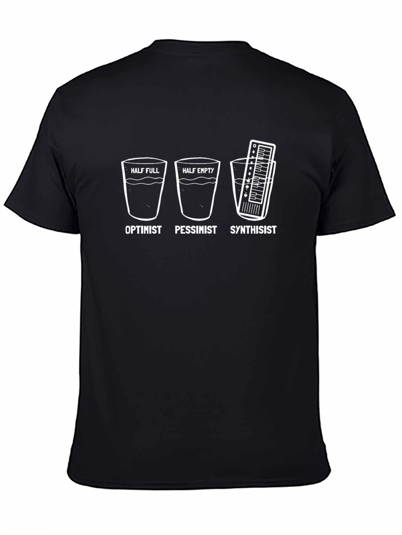 Optimist Pessimist Synth T-Shirt - Humorous Design