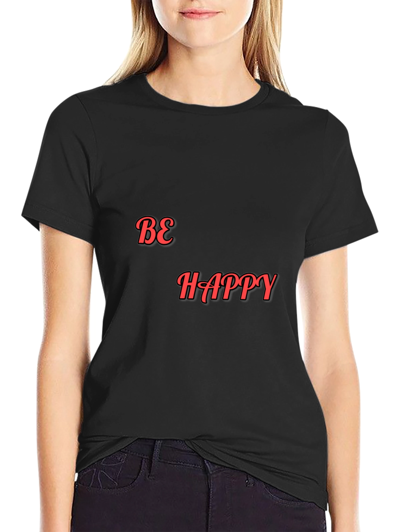 Be Happy Graphic Black T-Shirt