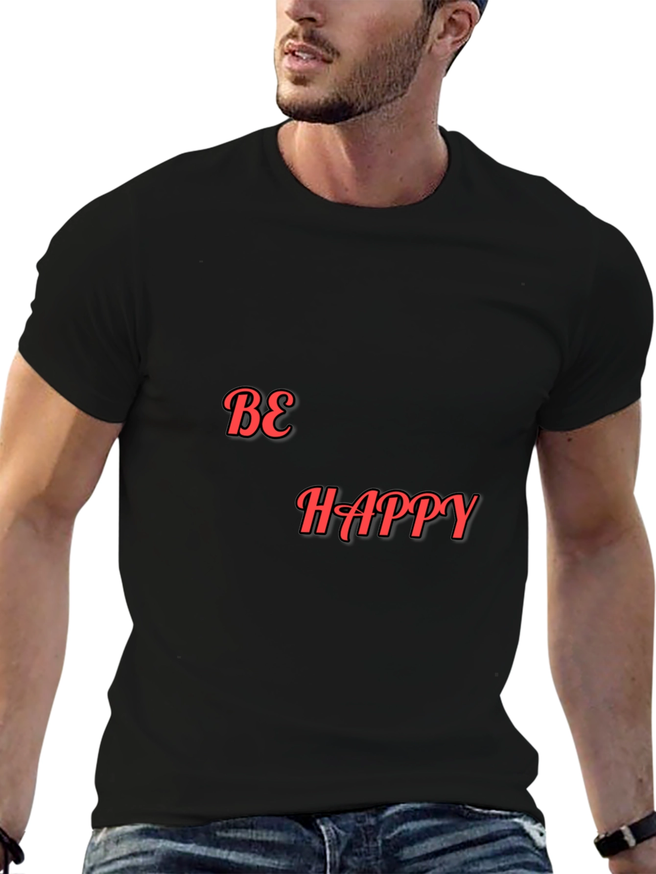 Be Happy Graphic Black T-Shirt