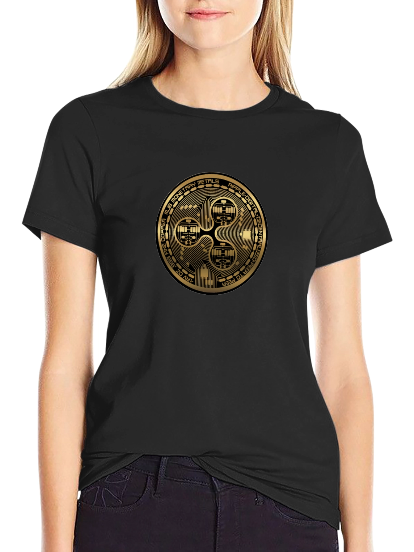 Ripple XRP Crypto Gold Coin Black T-Shirt
