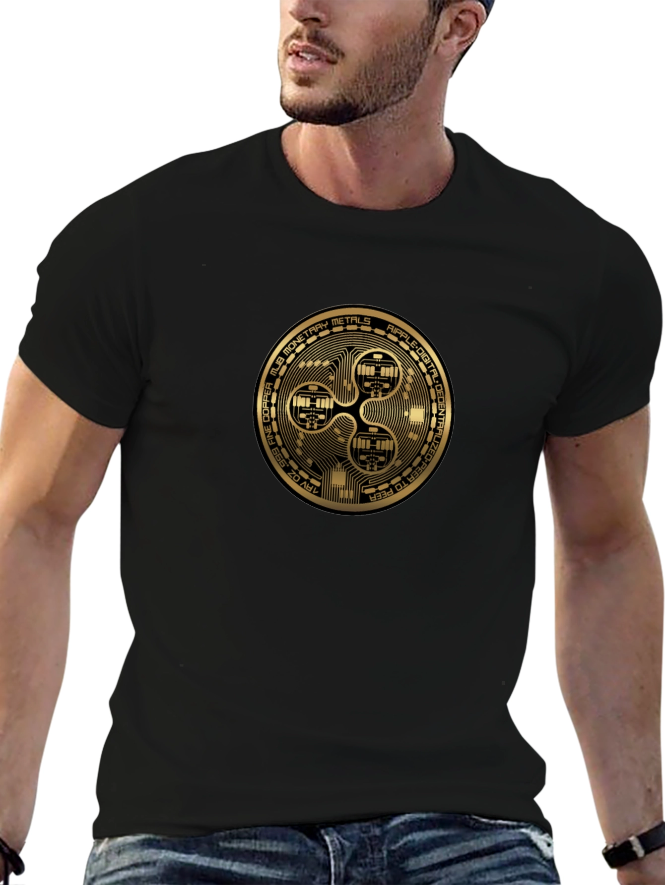 Ripple XRP Crypto Gold Coin Black T-Shirt