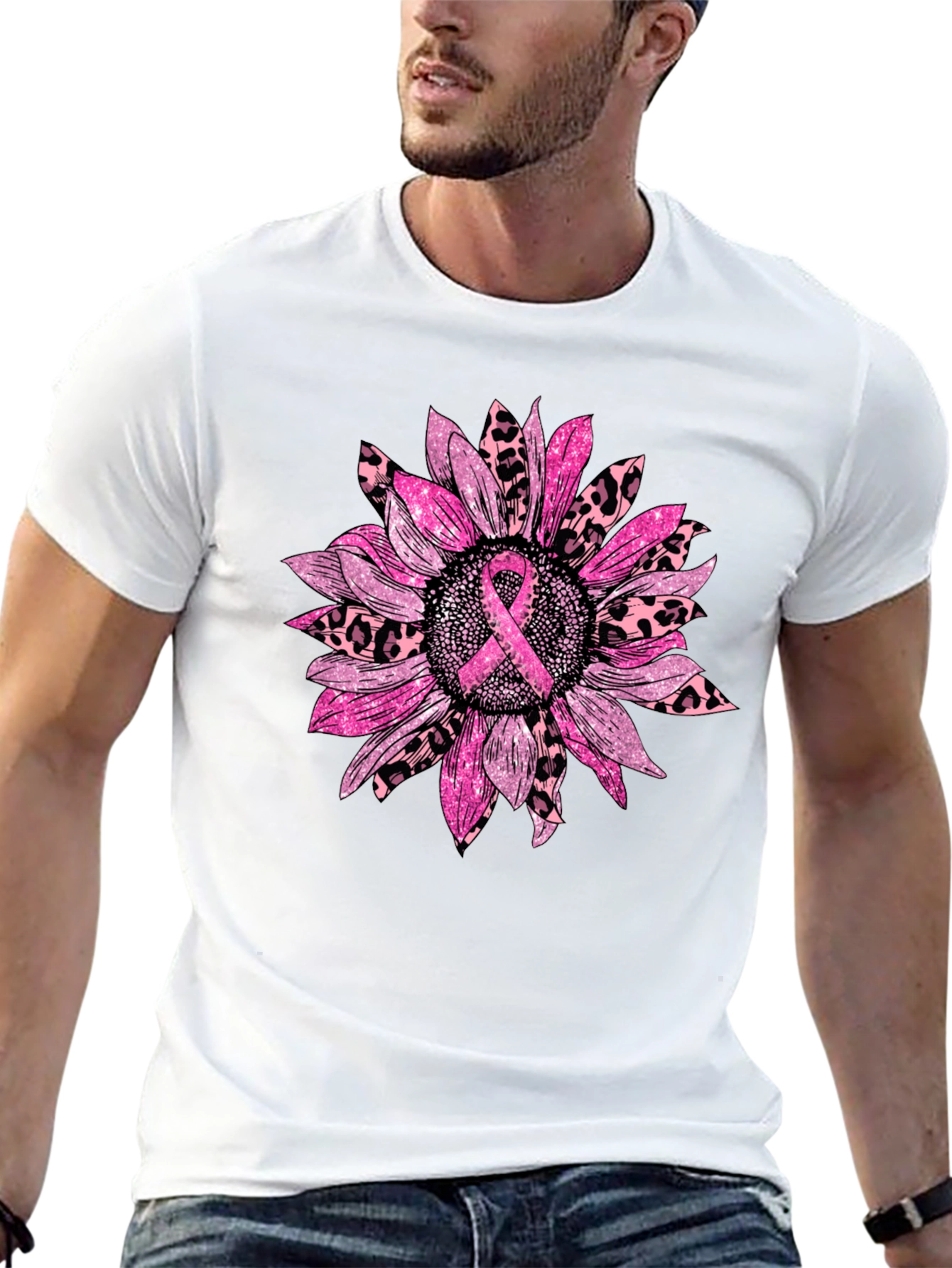 Breast Cancer Awareness Sunflower Graphic T-Shirt