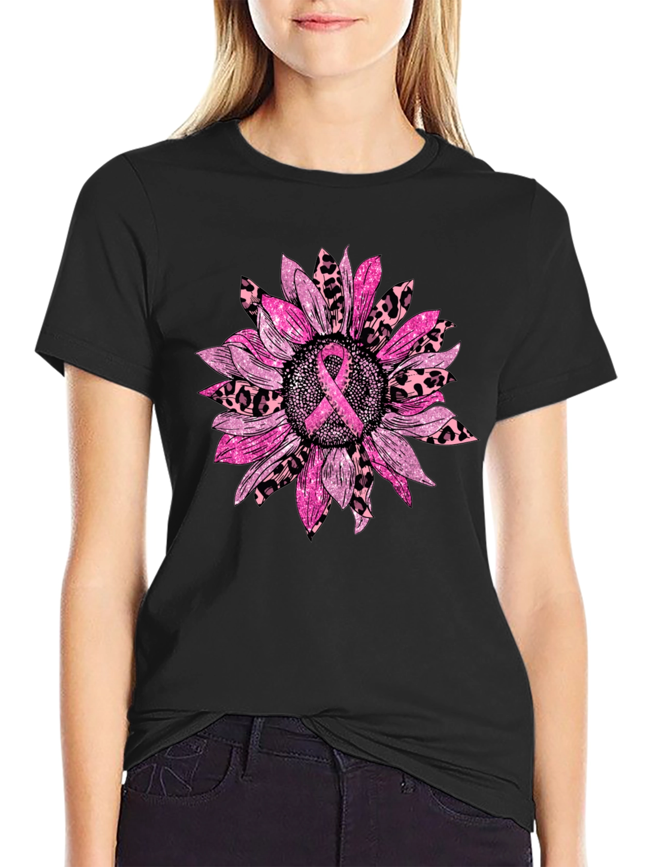 Breast Cancer Awareness Sunflower Graphic T-Shirt