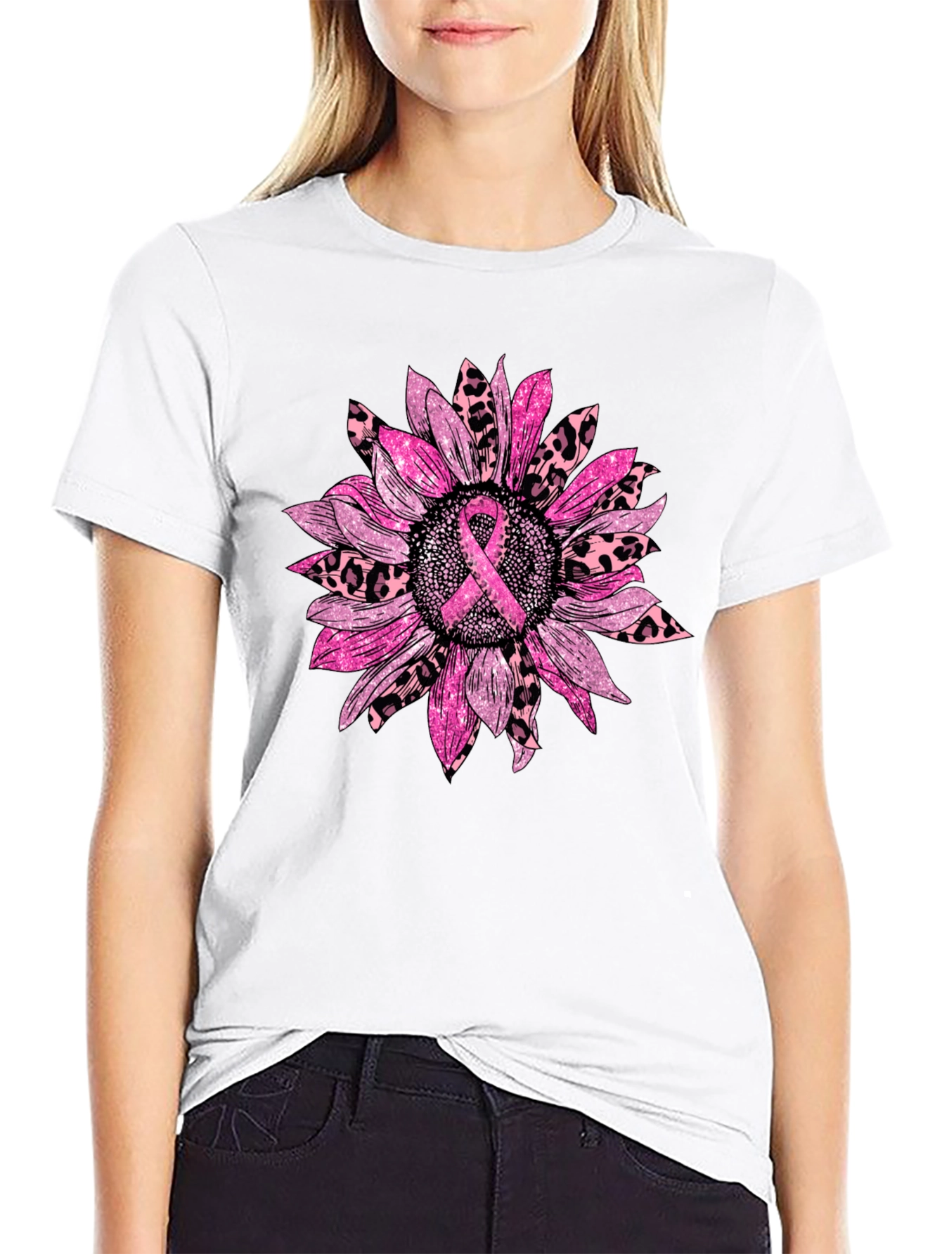 Breast Cancer Awareness Sunflower Graphic T-Shirt