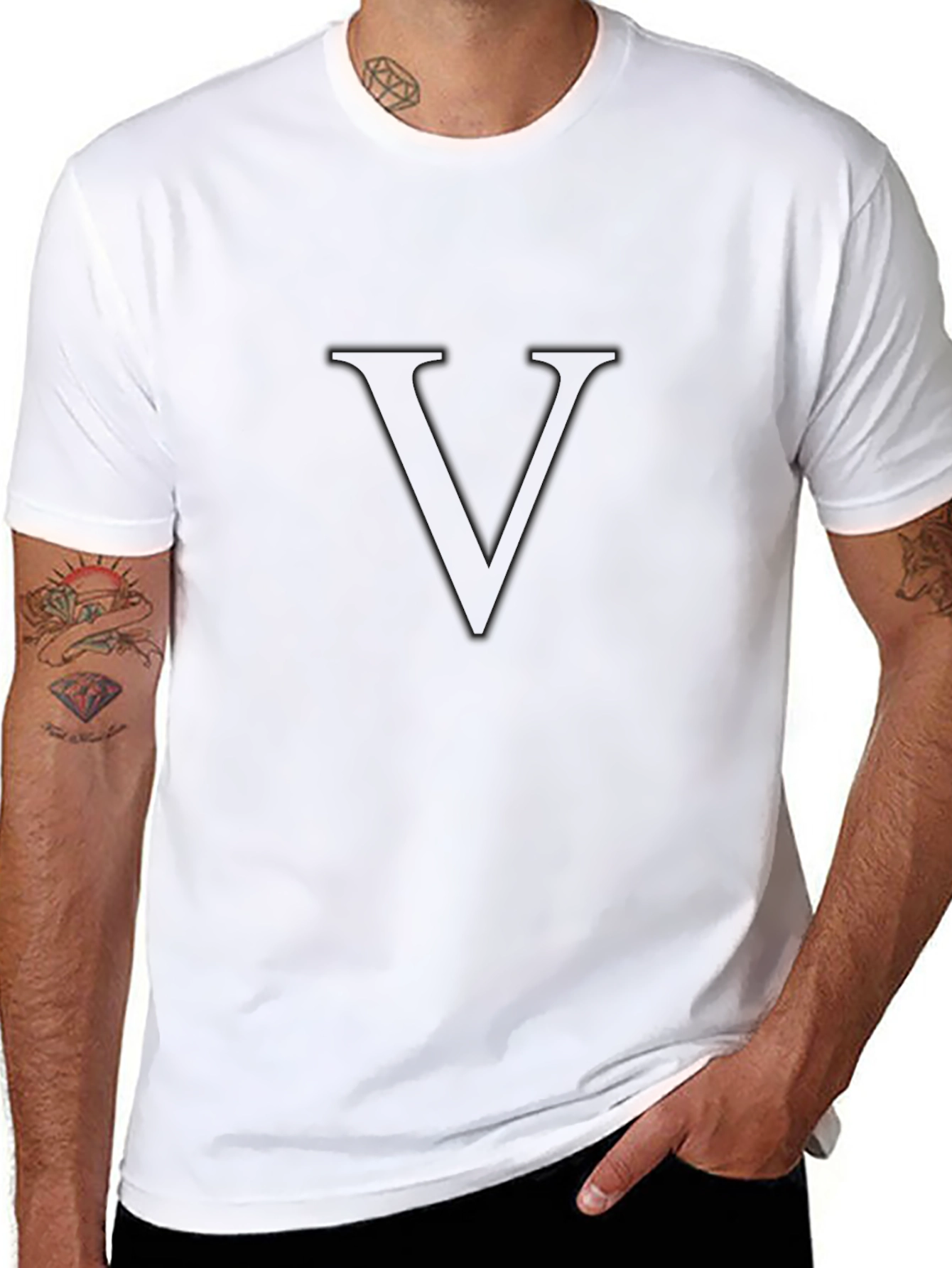 Minimalist Black T-Shirt with Letter V Design