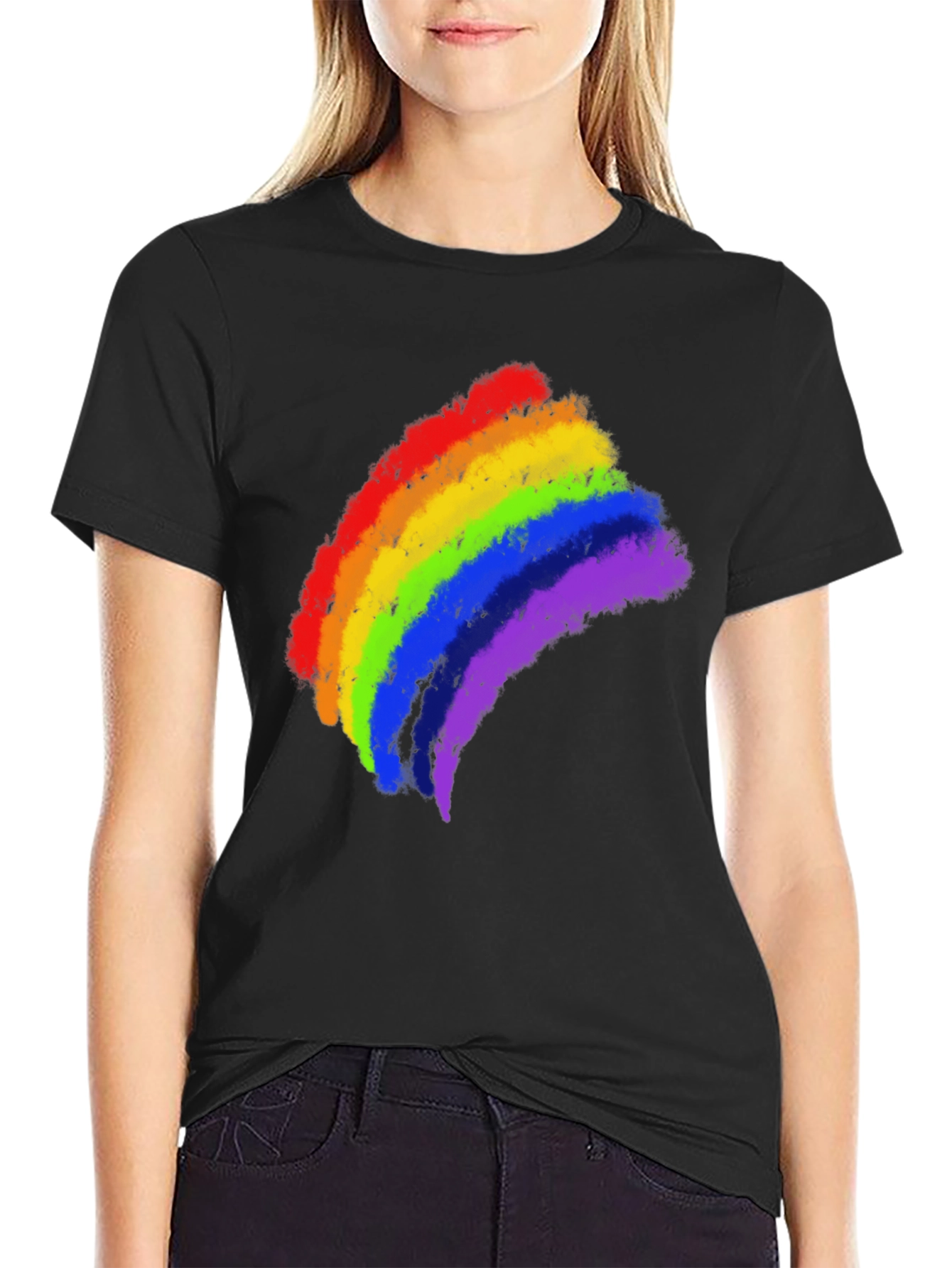 Rainbow Pride Brushstroke Black T-Shirt