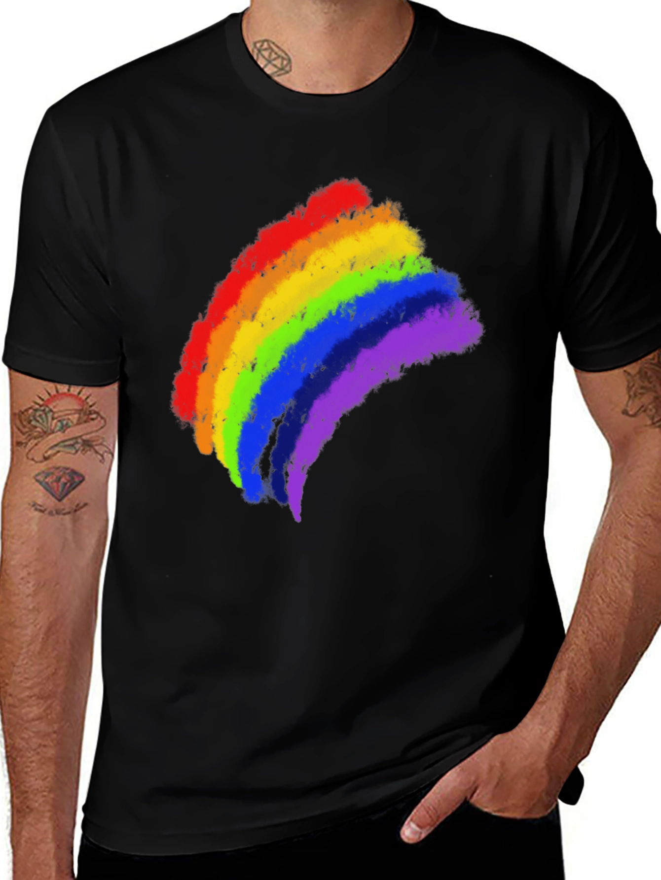 Rainbow Pride Brushstroke Black T-Shirt