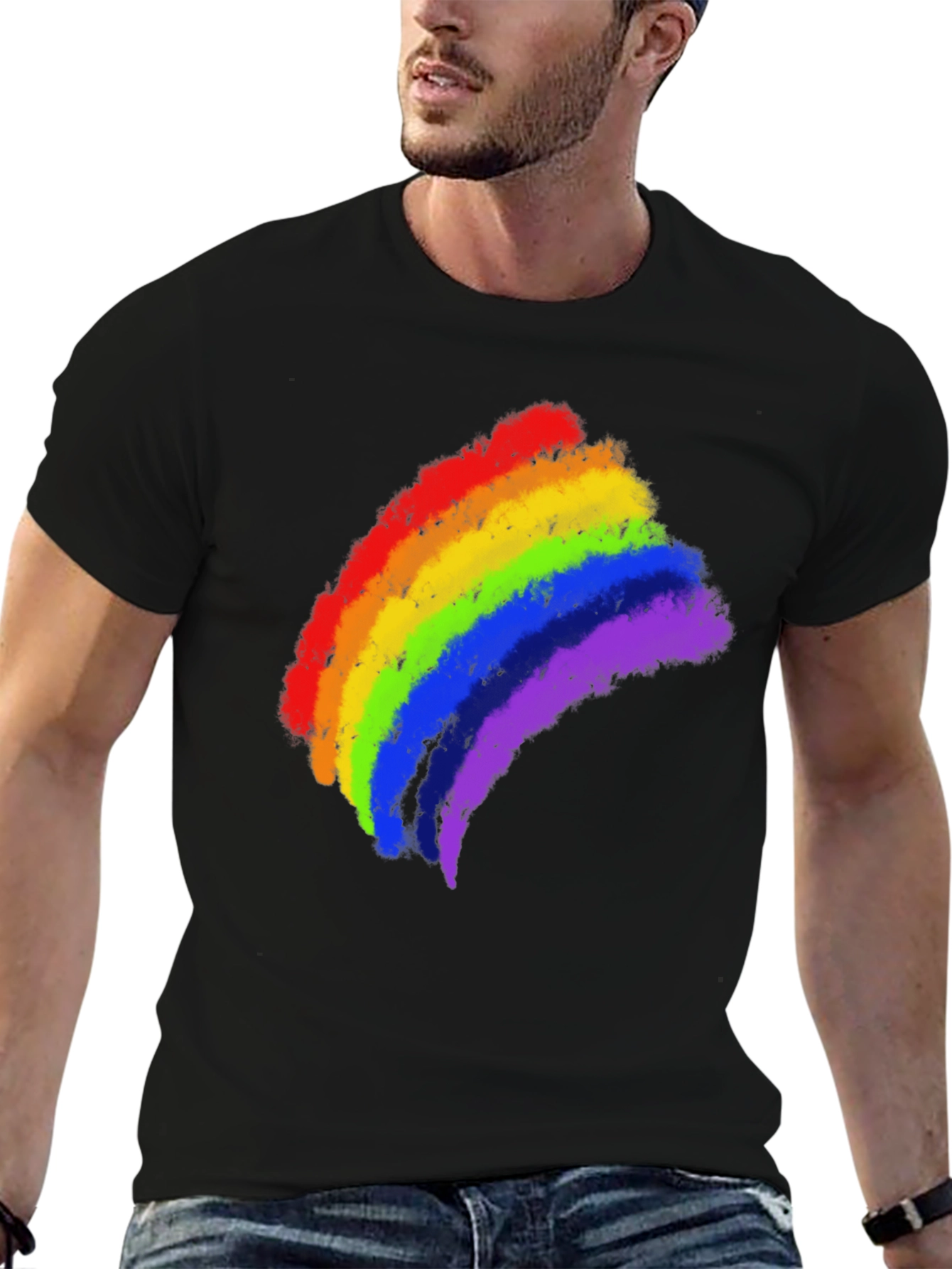 Rainbow Pride Brushstroke Black T-Shirt