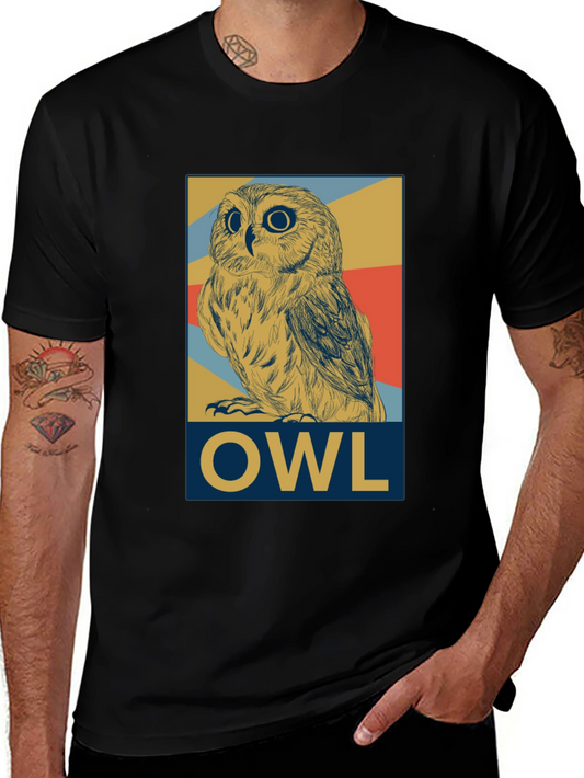 Owl Graphic Print Tee - Mens Black T-Shirt