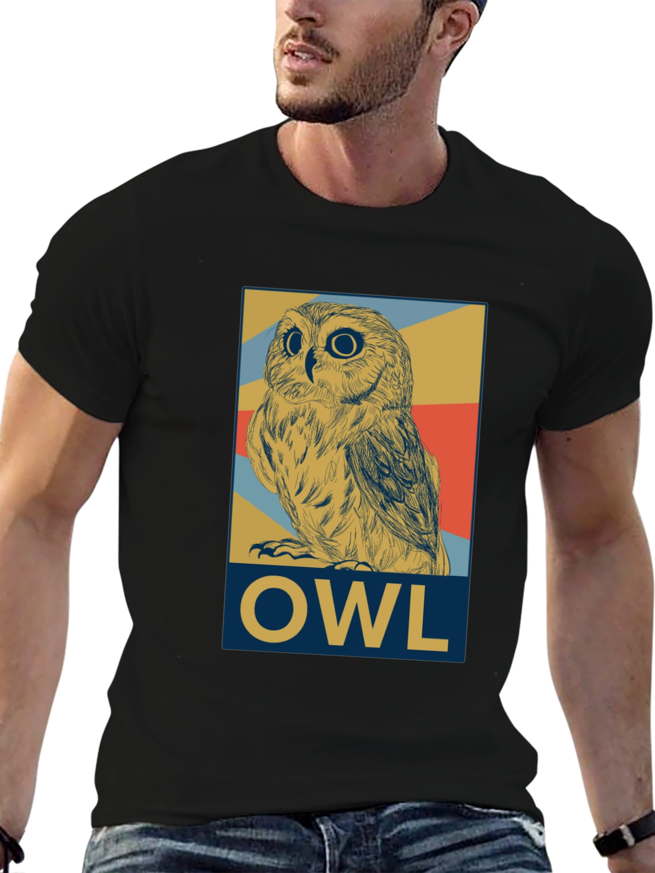 Owl Graphic Print Tee - Mens Black T-Shirt