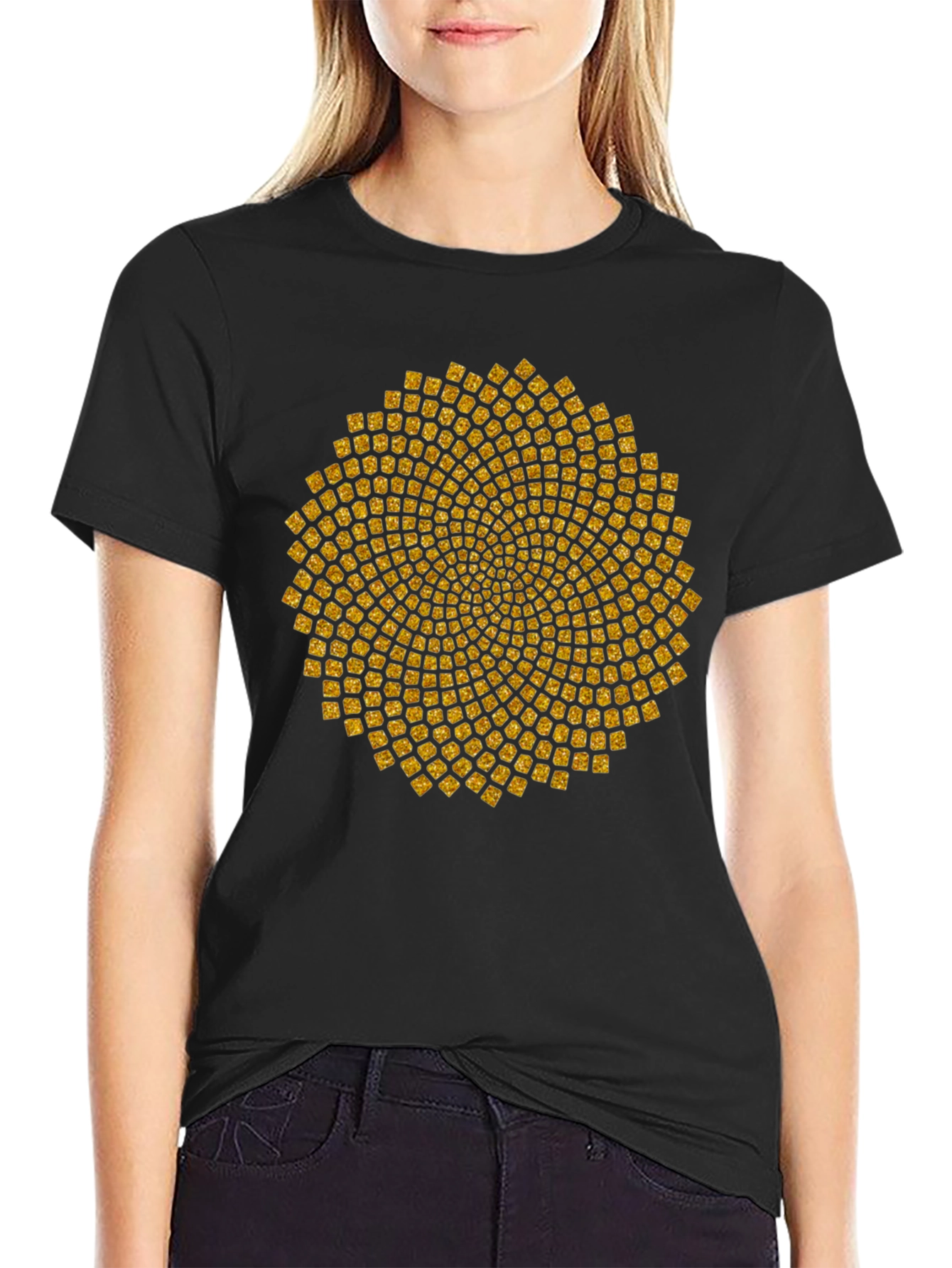 Geometric Gold Pattern Black T-Shirt