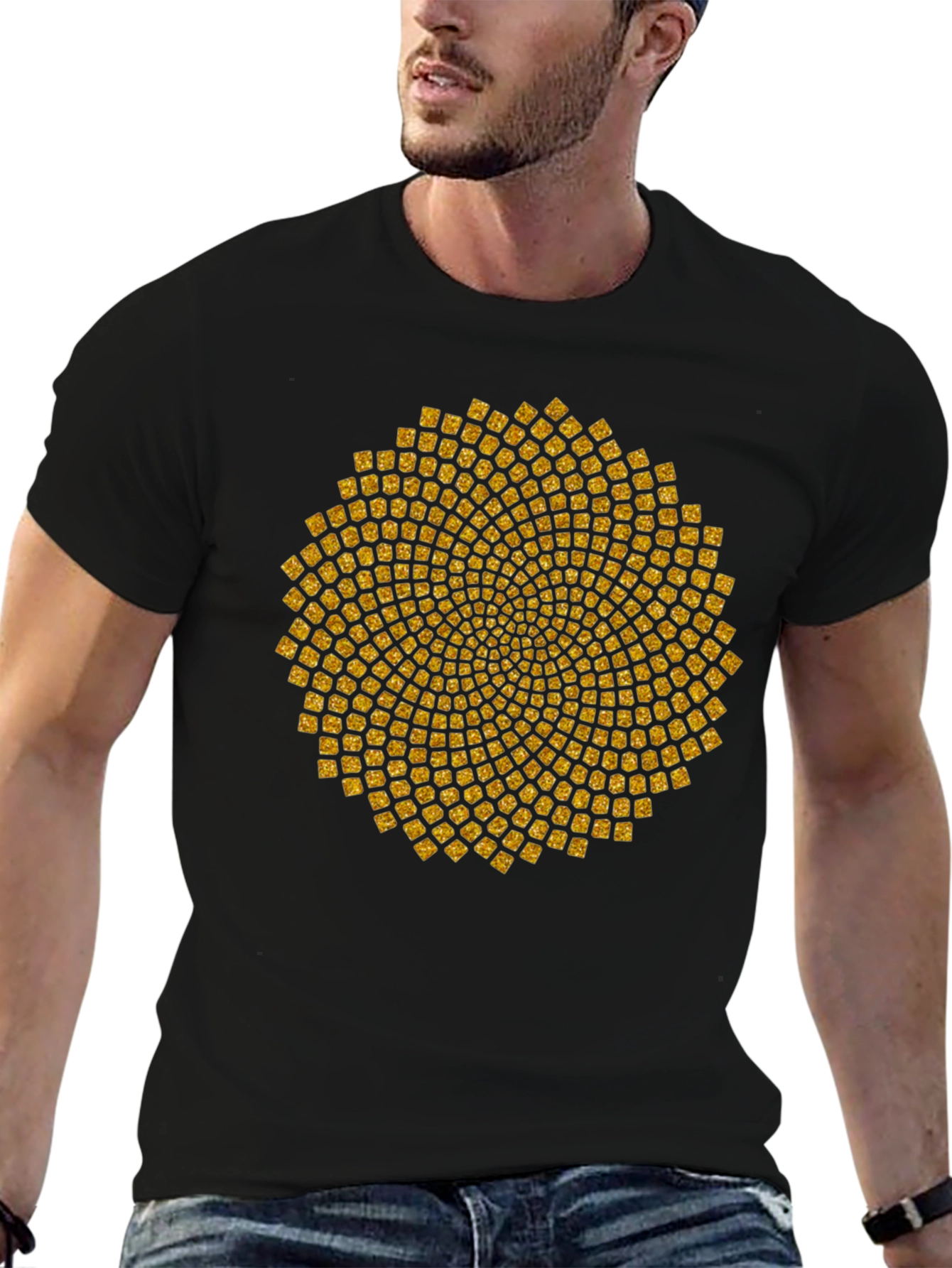 Geometric Gold Pattern Black T-Shirt