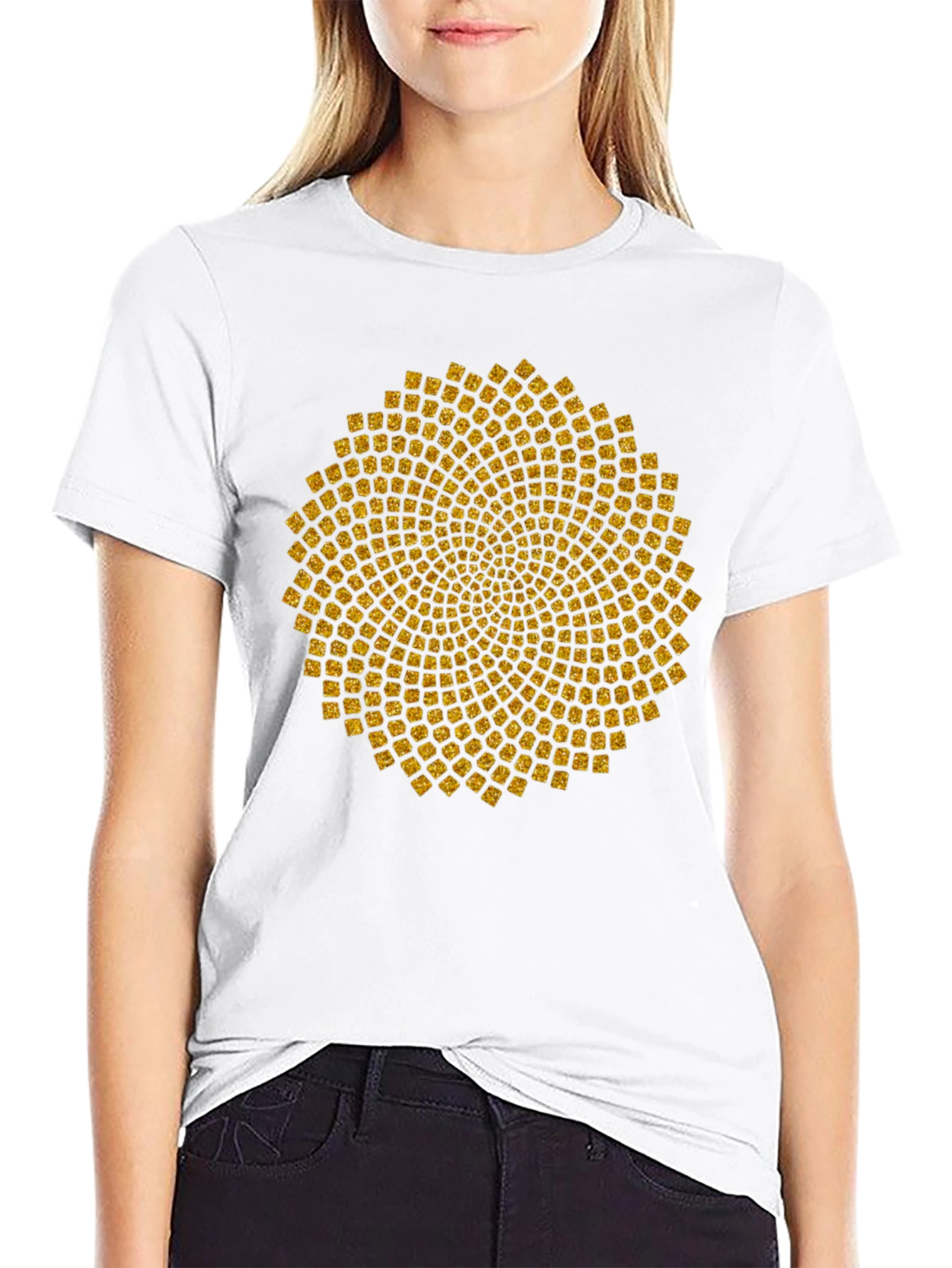 Geometric Gold Pattern Black T-Shirt