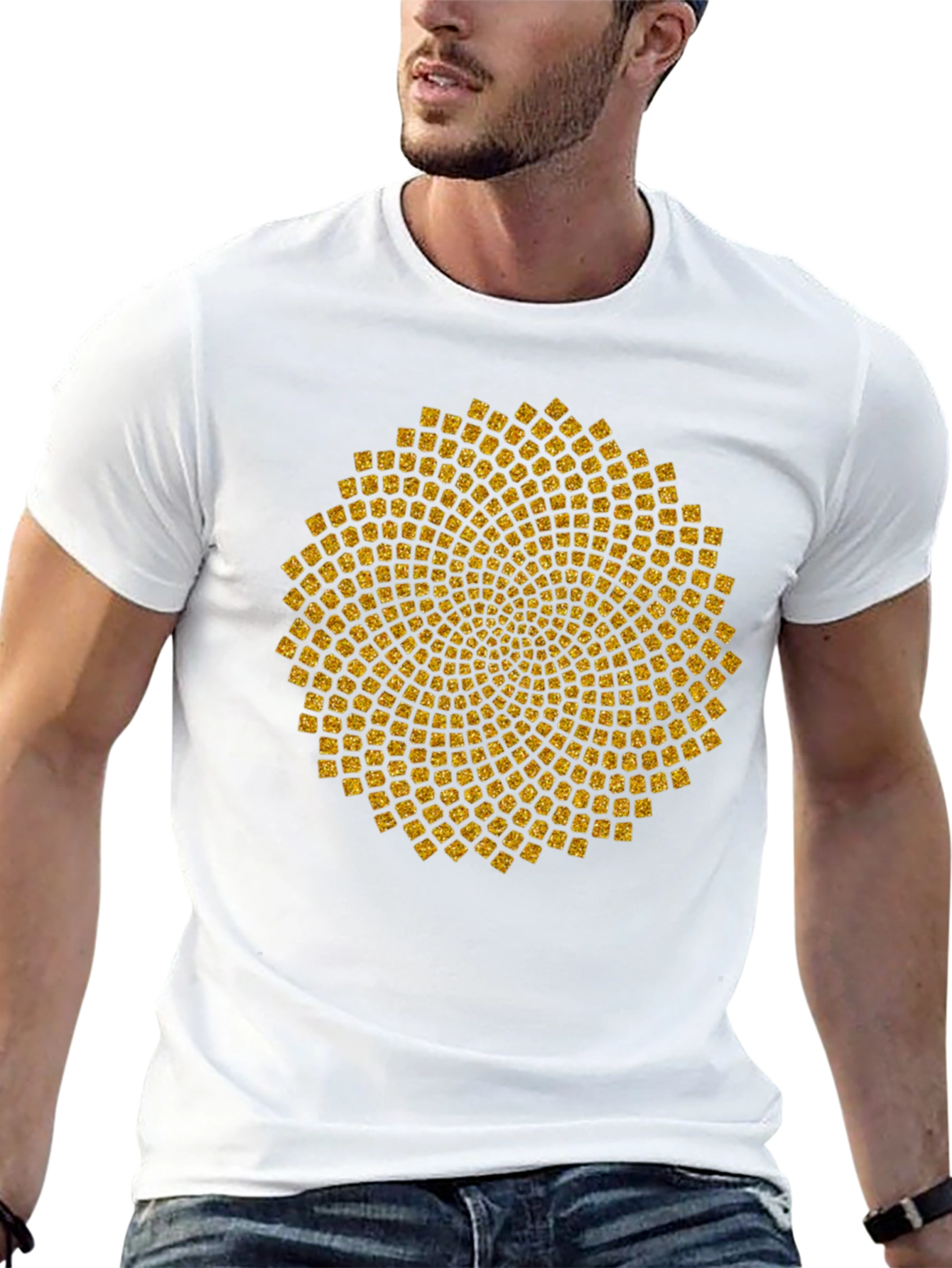 Geometric Gold Pattern Black T-Shirt