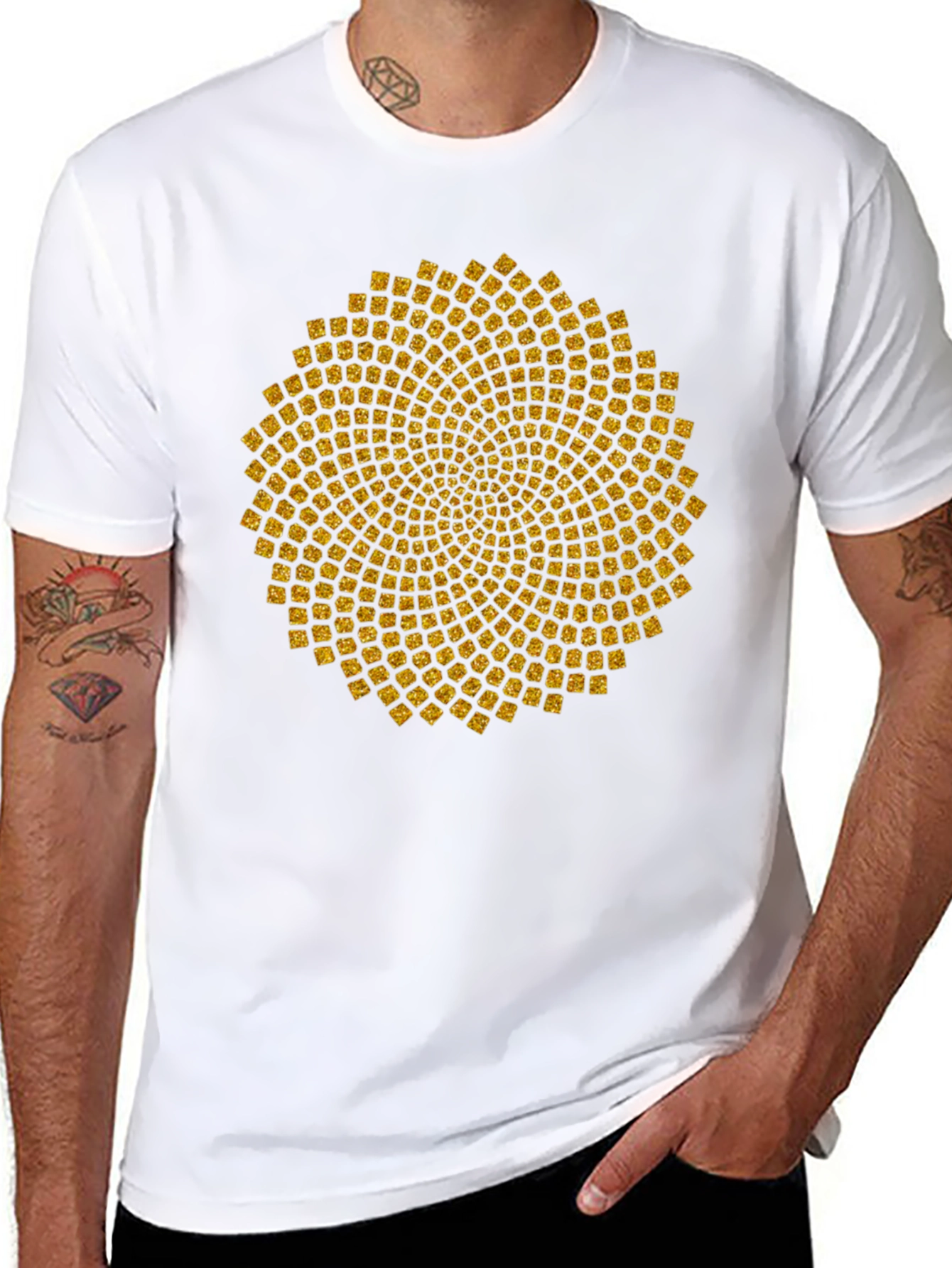 Geometric Gold Pattern Black T-Shirt