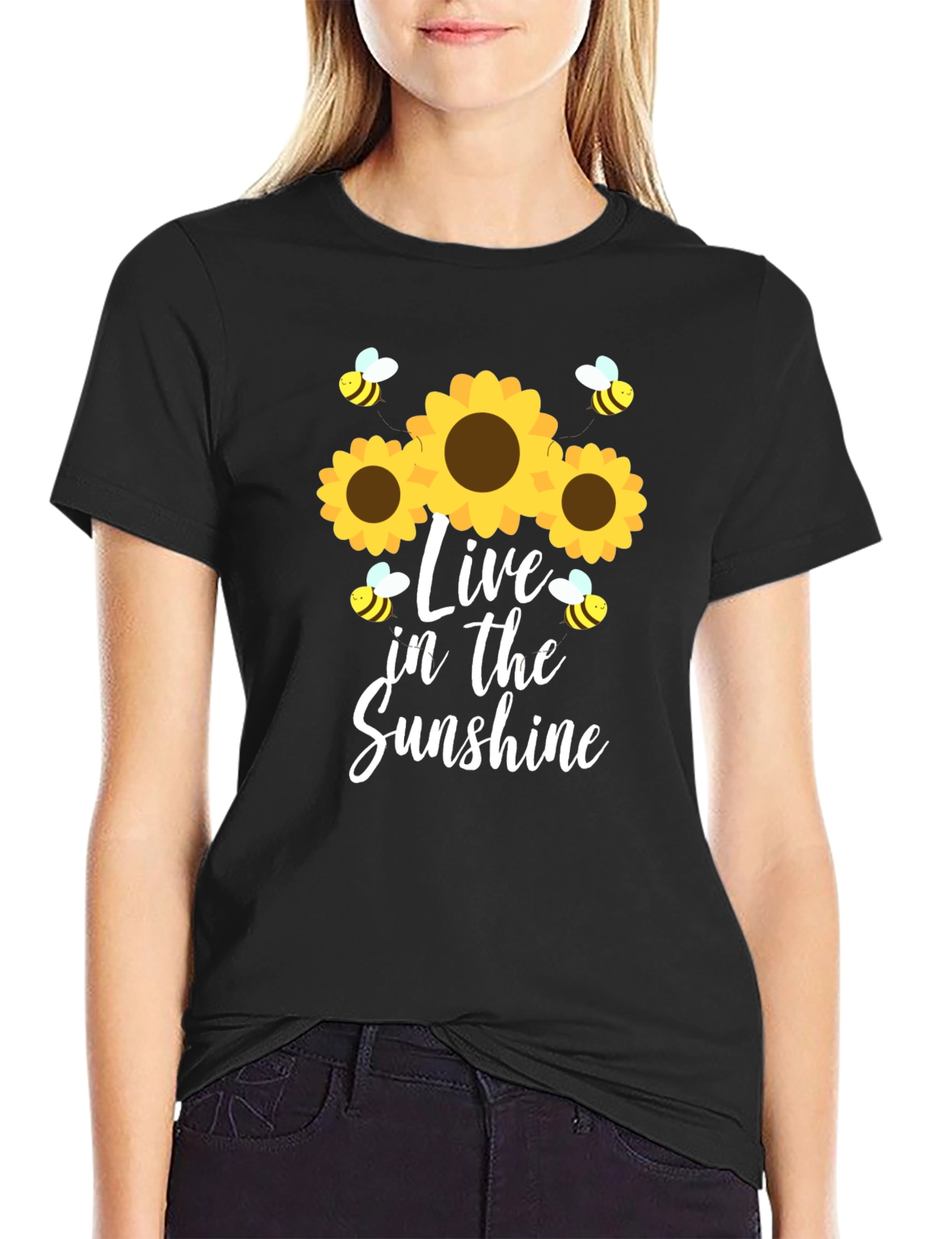 Live in the Sunshine Sunflower Bee Graphic Tee
