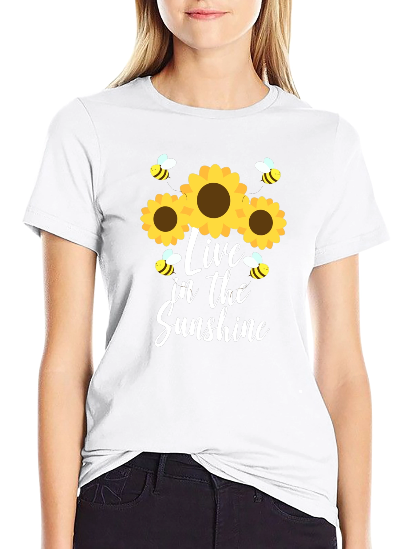 Live in the Sunshine Sunflower Bee Graphic Tee