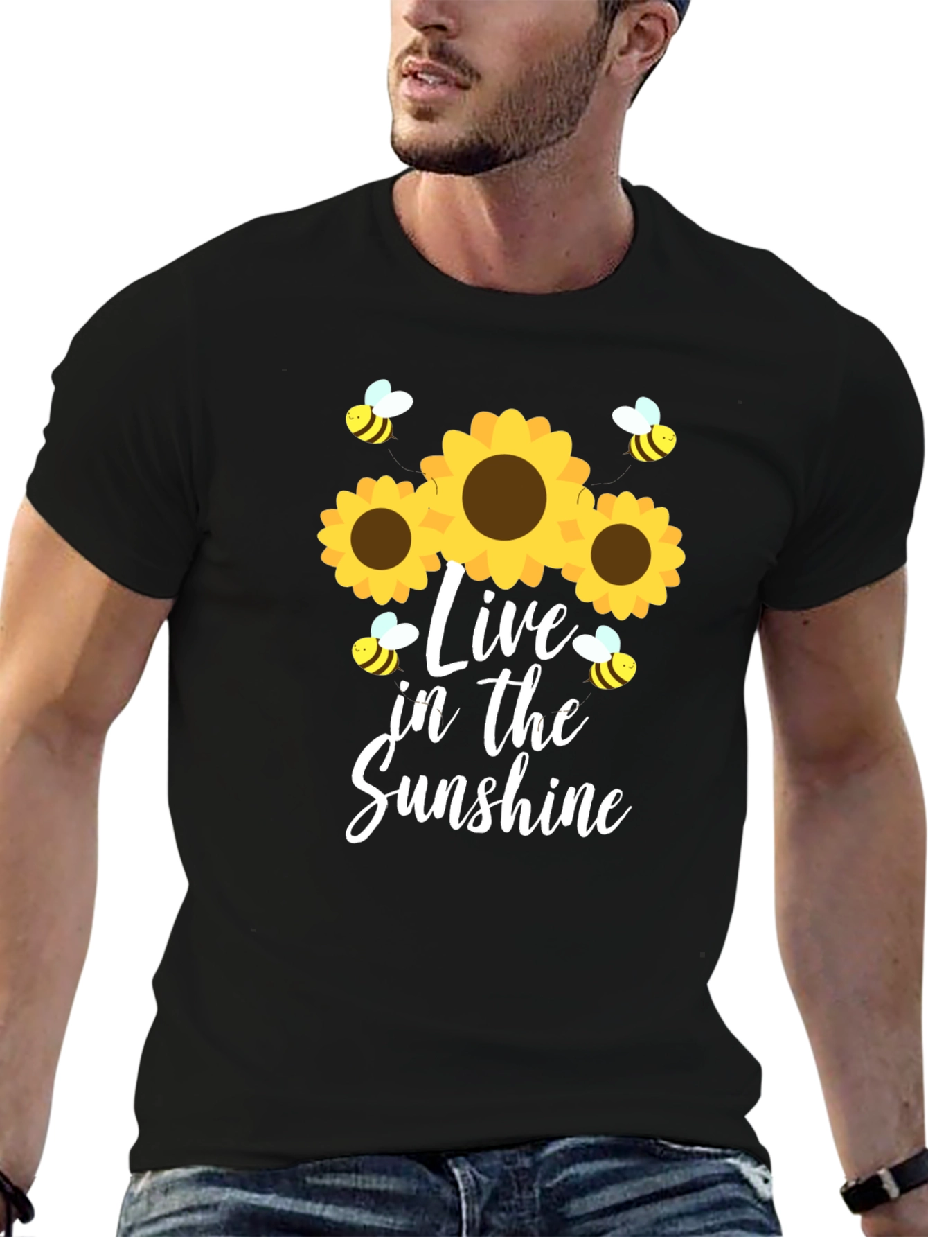 Live in the Sunshine Sunflower Bee Graphic Tee
