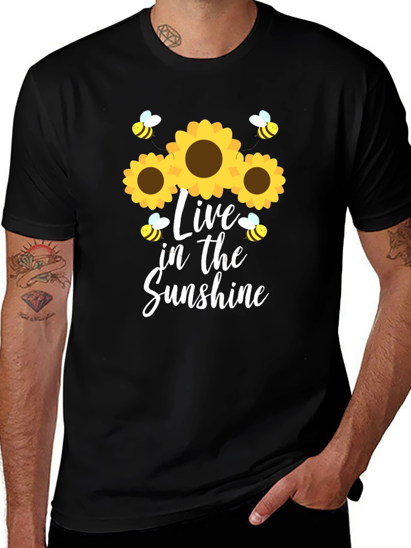 Live in the Sunshine Sunflower Bee Graphic Tee