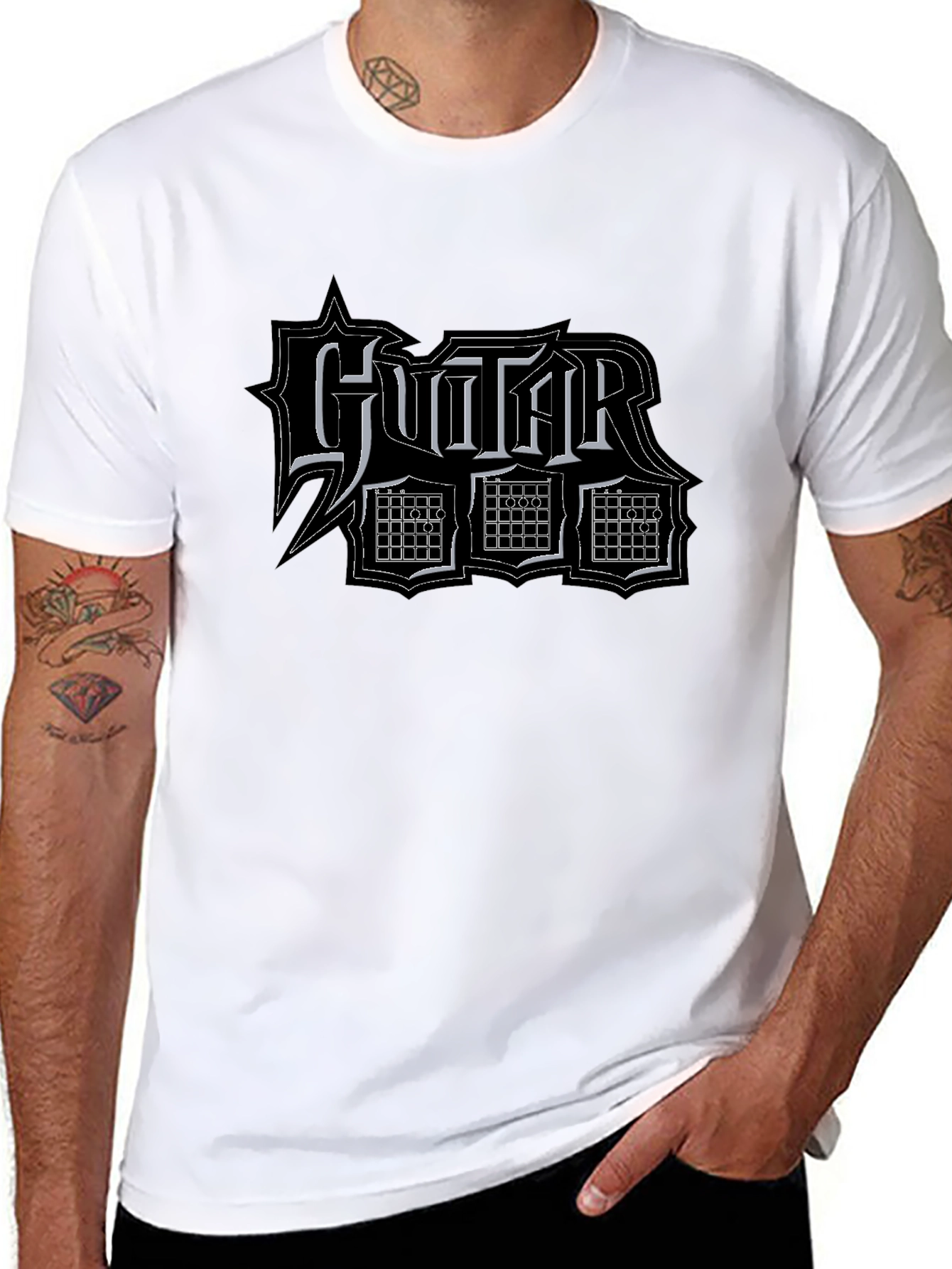 Guitar Typography Graphic Black T-Shirt