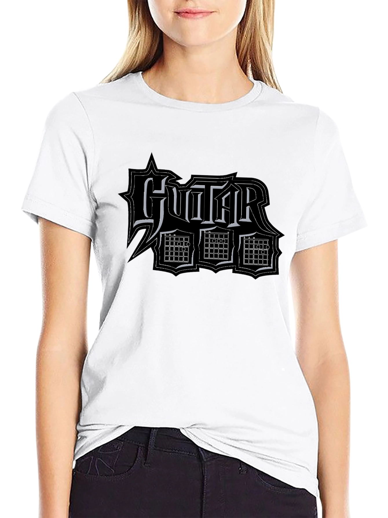 Guitar Typography Graphic Black T-Shirt