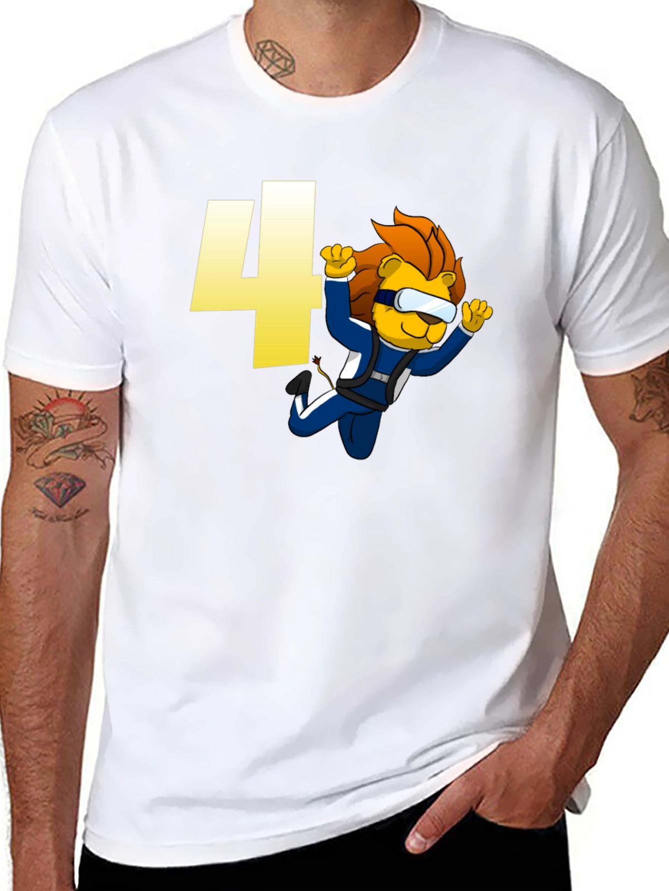 Skydiving Lion Kids T-Shirt Birthday Number Four Design