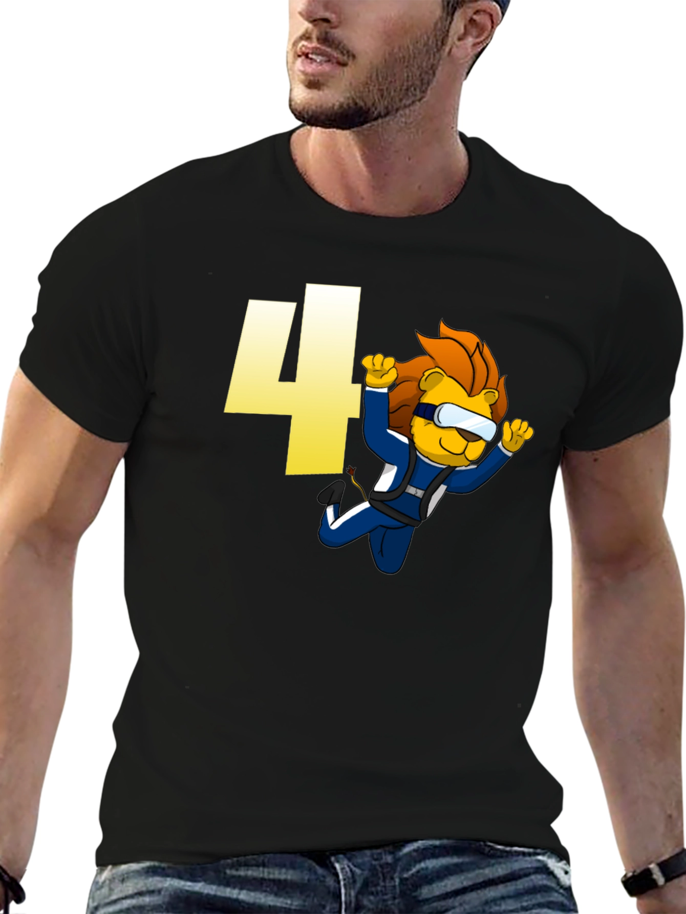 Skydiving Lion Kids T-Shirt Birthday Number Four Design