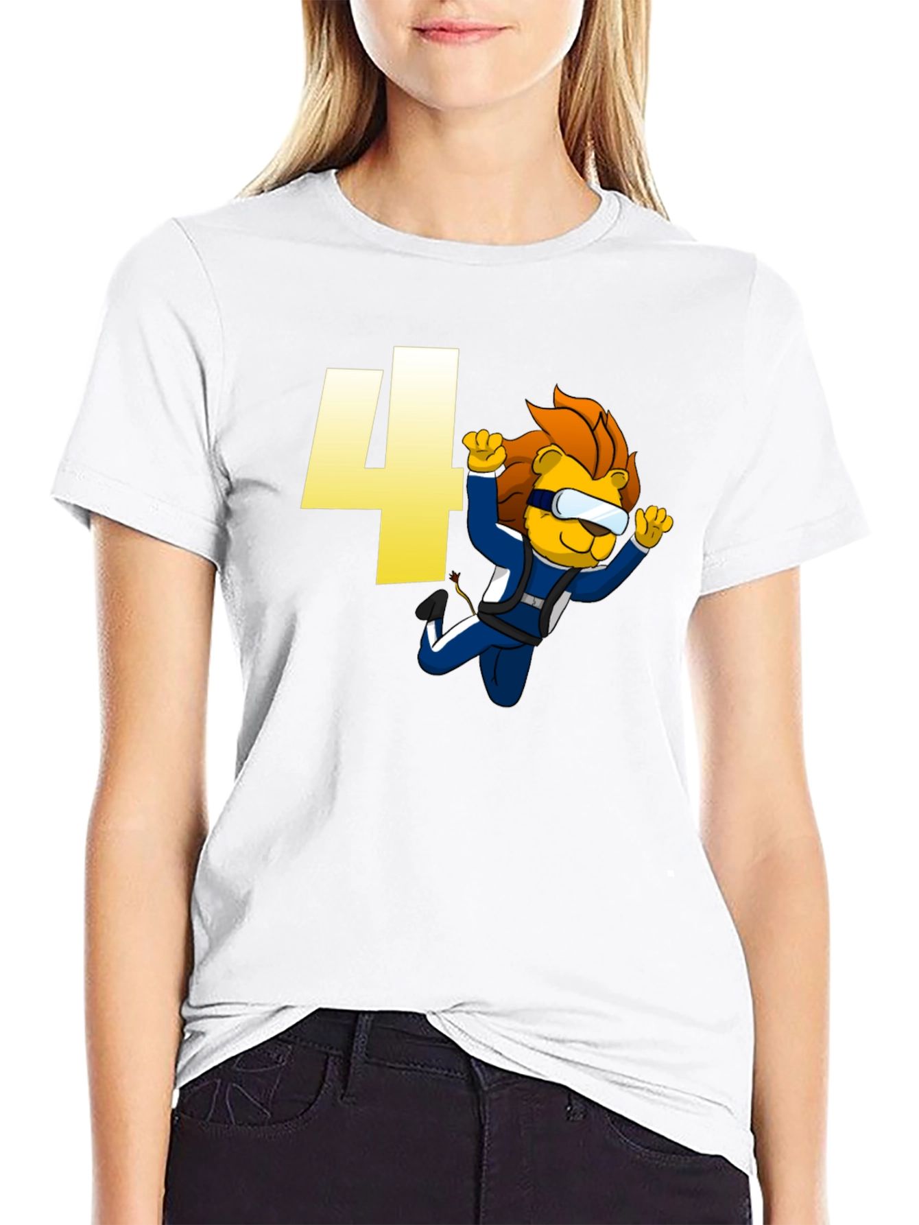 Skydiving Lion Kids T-Shirt Birthday Number Four Design