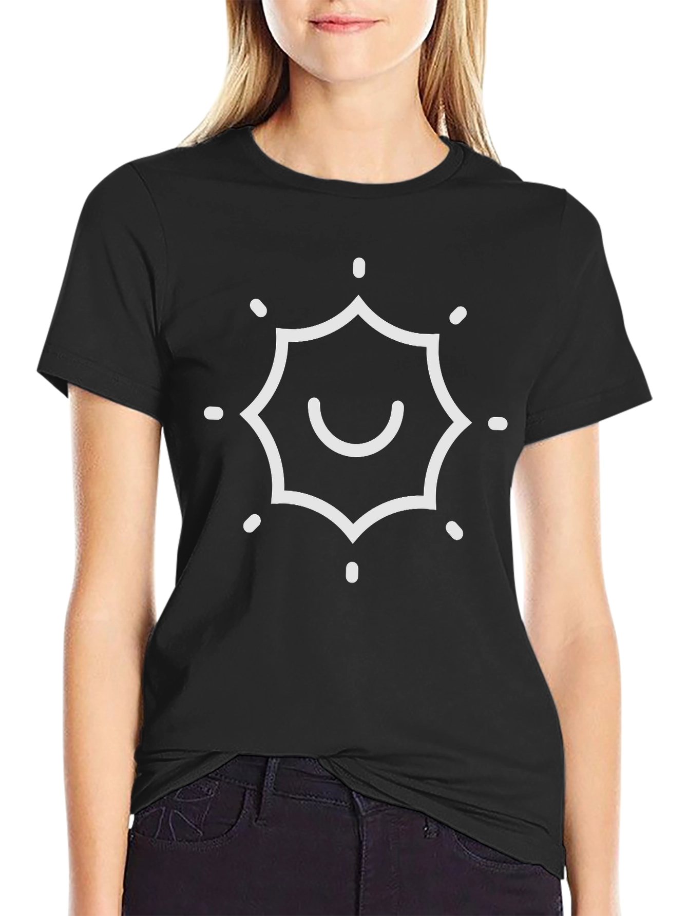 Mens Black T-Shirt with White Sun Graphic Print