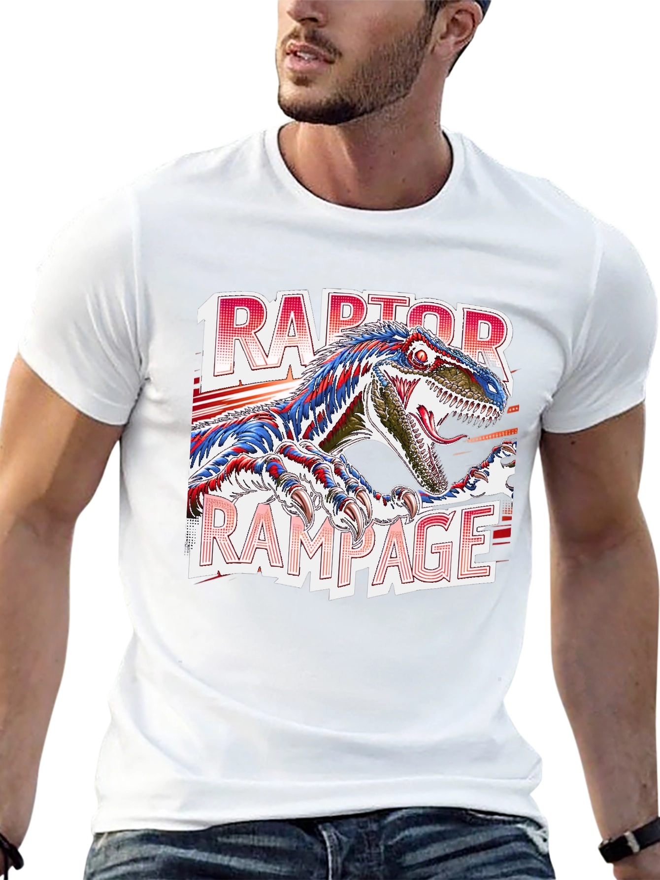 Raptor Rampage Graphic T-Shirt - Dinosaur Design