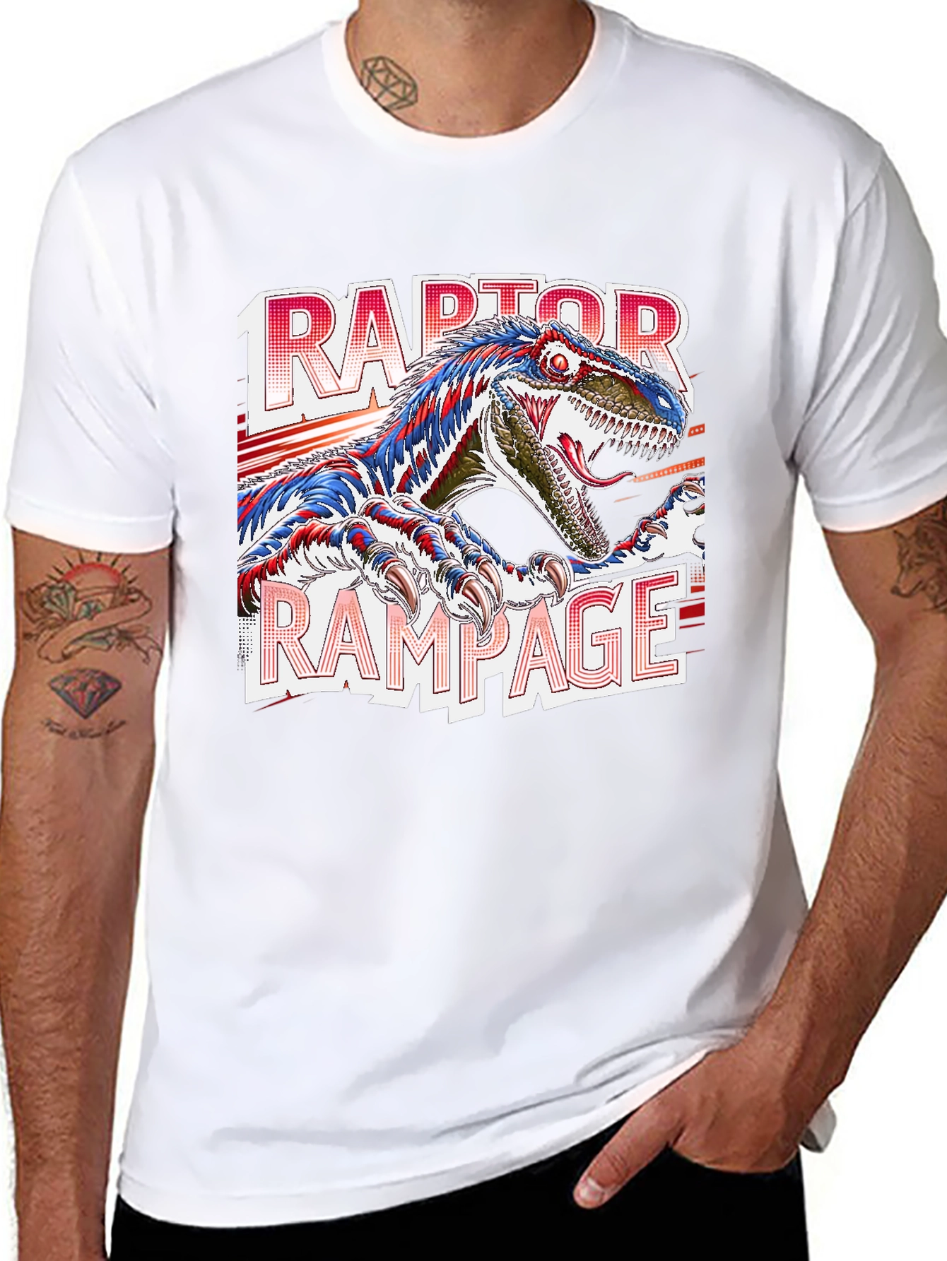 Raptor Rampage Graphic T-Shirt - Dinosaur Design