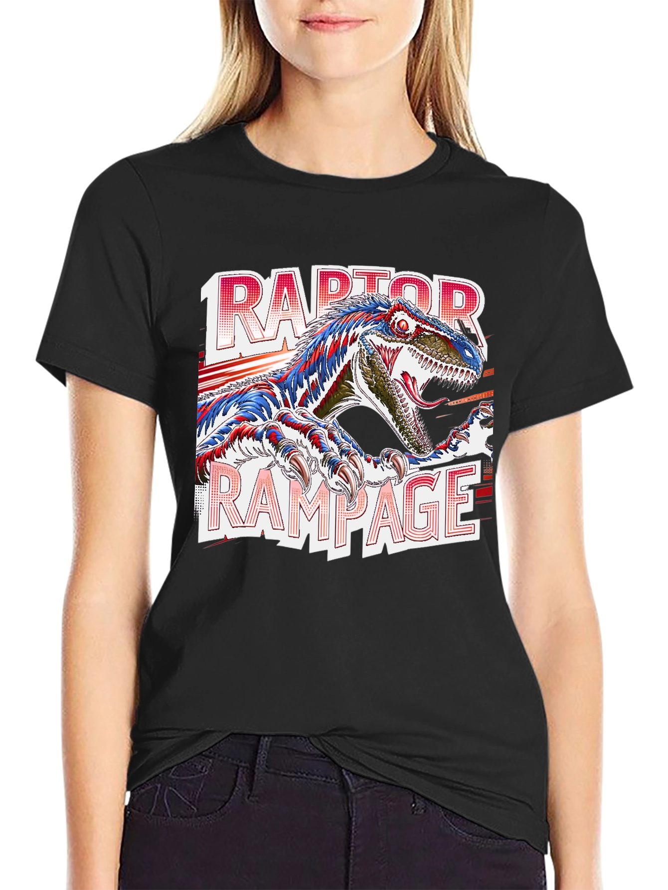 Raptor Rampage Graphic T-Shirt - Dinosaur Design