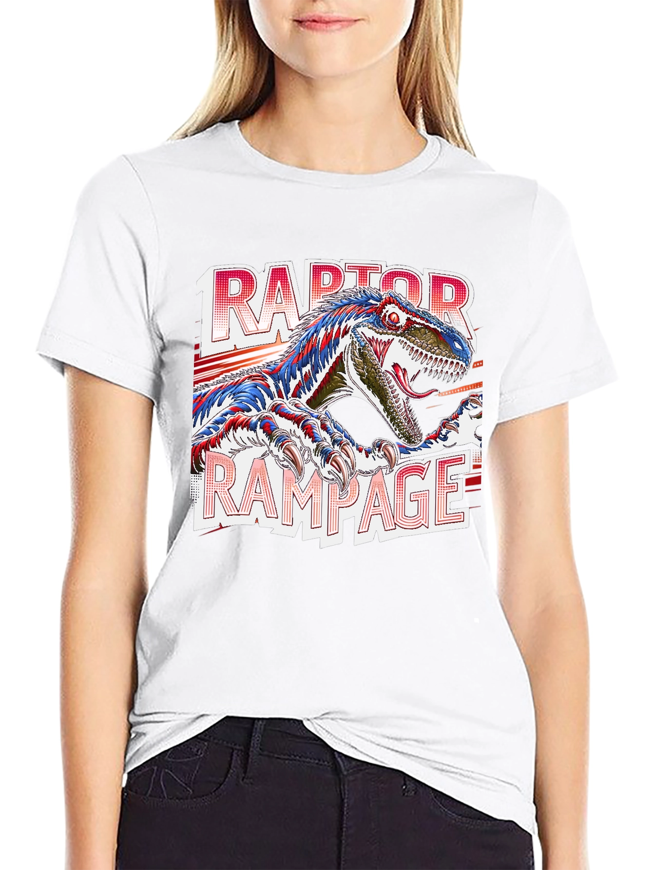 Raptor Rampage Graphic T-Shirt - Dinosaur Design