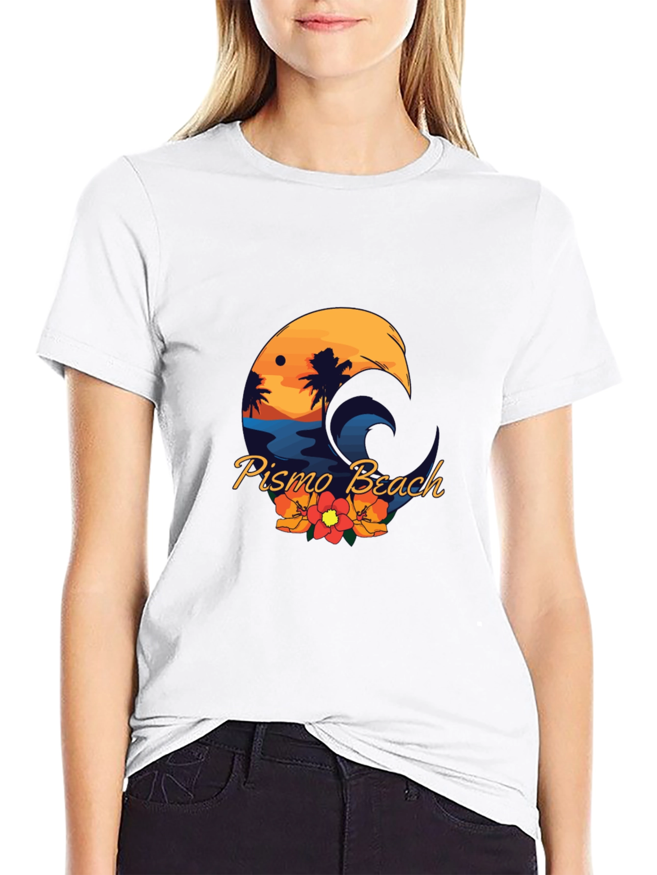 Pismo Beach Graphic Tee - Sunset Palms & Waves